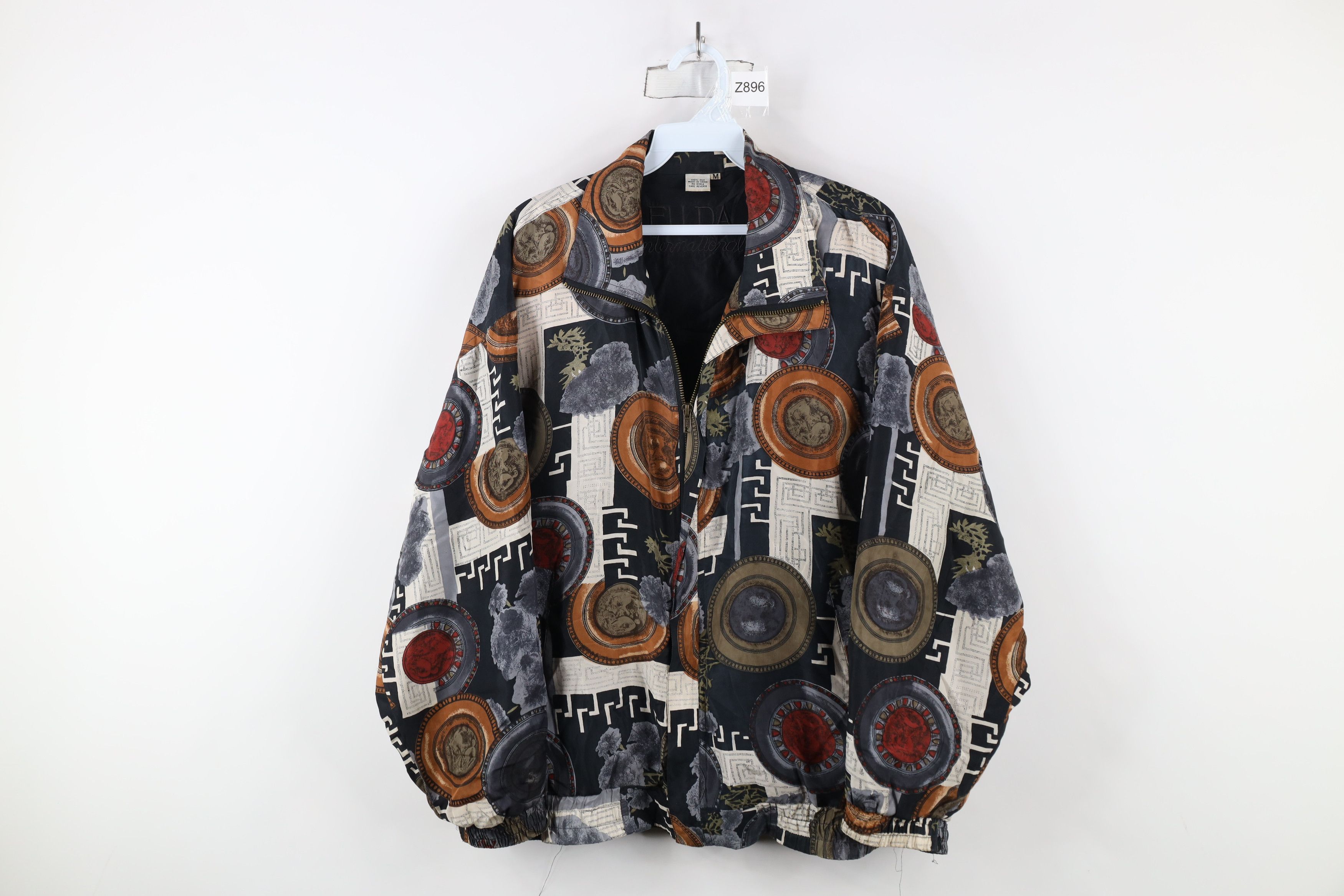 Vintage Vintage 90s Streetwear Silk Geometric Windbreaker Jacket Size M / US 6-8 / IT 42-44 - 1 Thumbnail