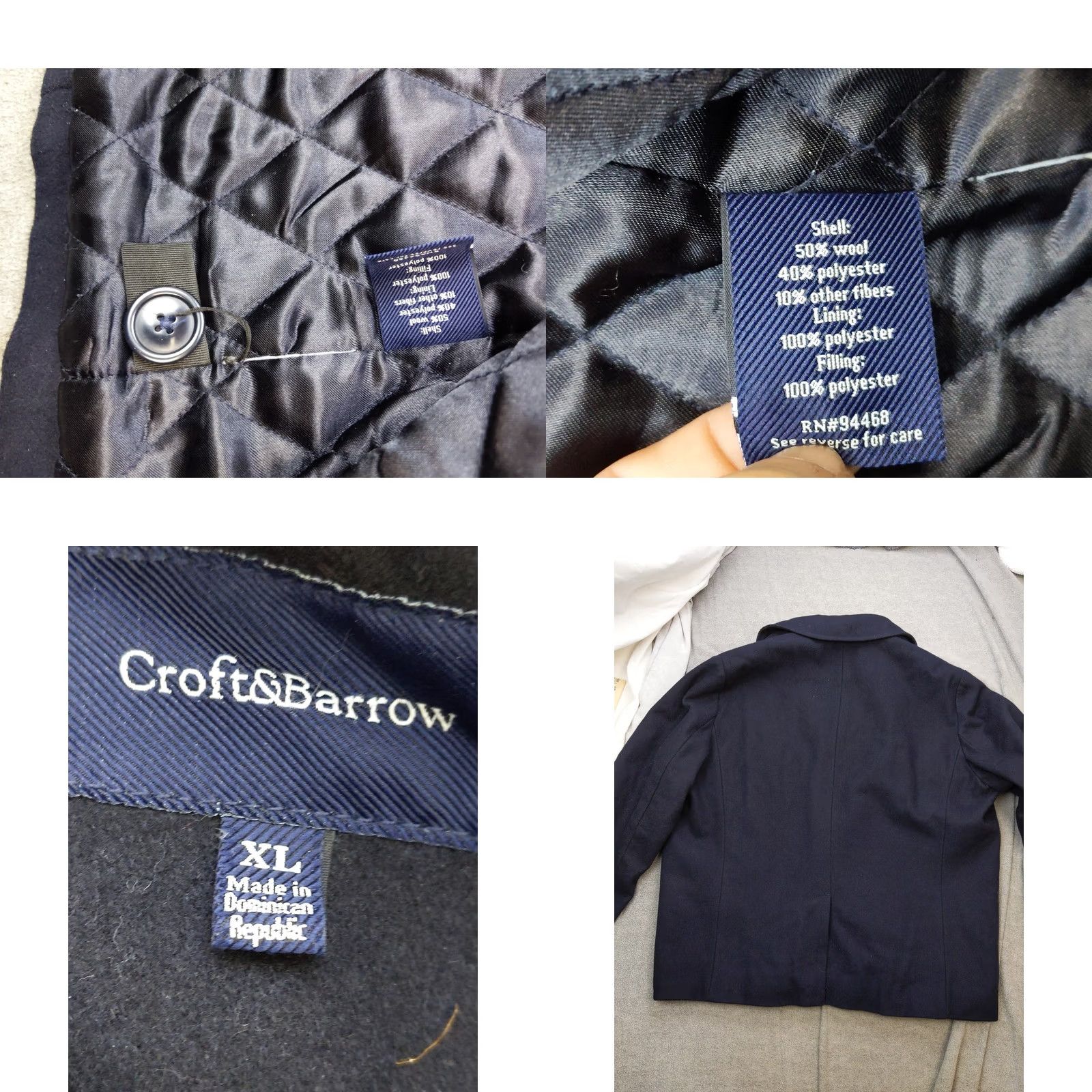 Croft & Barrow VINTAGE Croft & Barrow Coat Mens XL Navy Wool Pea Jacket Quilted Lined Winter Size US XL / EU 56 / 4 - 8 Thumbnail