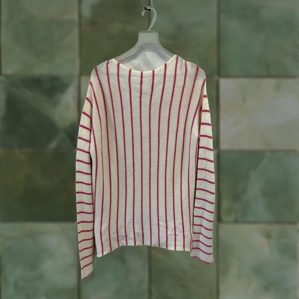 Vintage Weekend Max Mara Knit Sweater Pink Stripe White, Cotton Blend, Italy, M, Women, Pullover, 98% Cotton 2% Elastane, Stripe Pattern Size M / US 6-8 / IT 42-44 - 1 Thumbnail