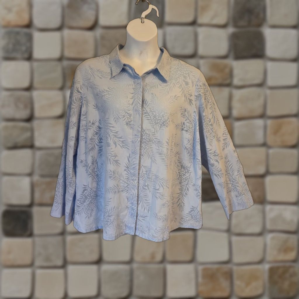 Vintage Jaclyn Smith Light Blue Botanical Long Sleeve Top Shirt 3X Plus Size XXL / US 16-18 / IT 52-54 - 1 Thumbnail
