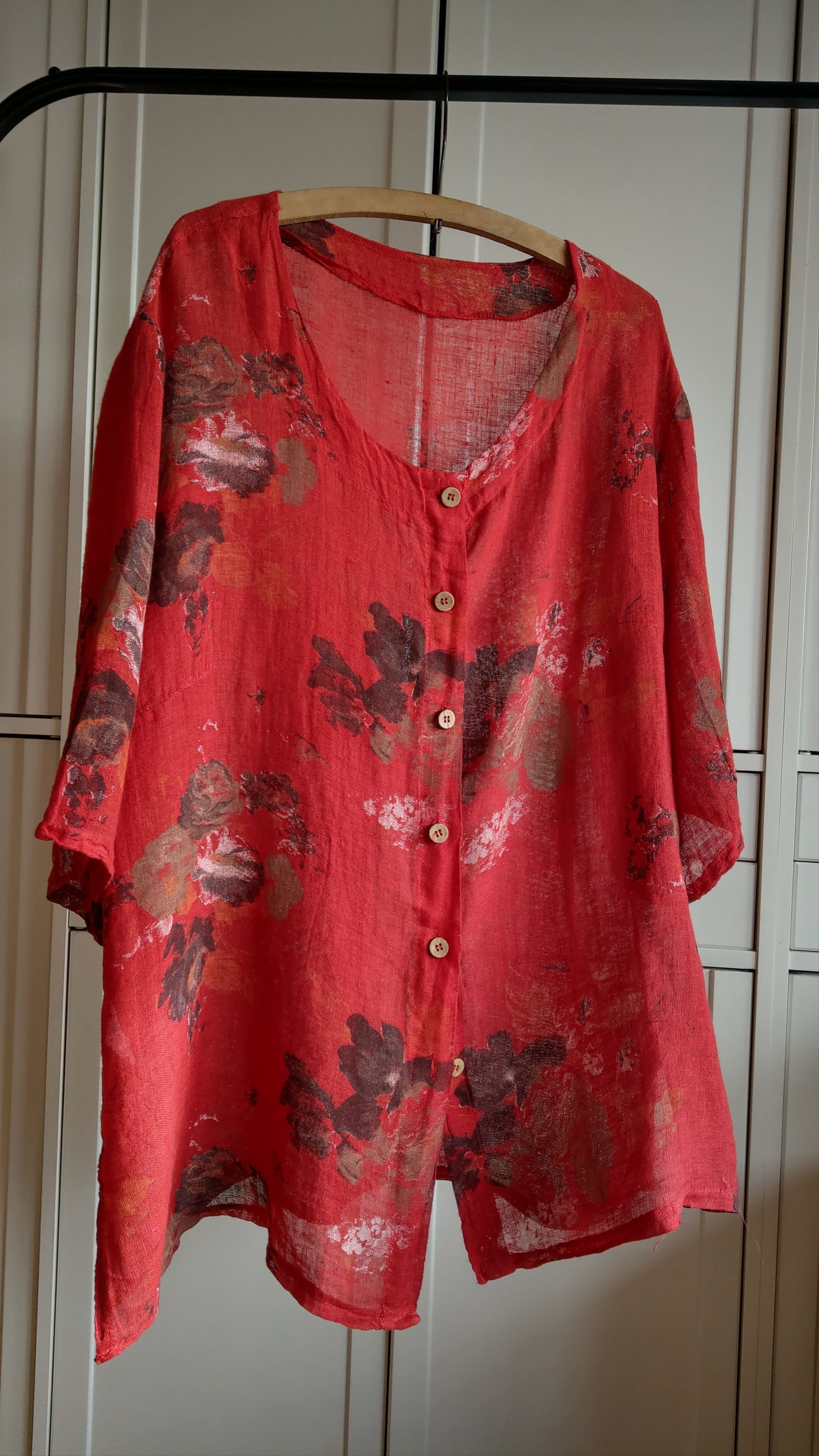 Japanese Brand × Vintage 100% Linen Shirt Rose Print Jacket Alt y2k opium goth Noir Size L / US 10 / IT 46 - 1 Thumbnail