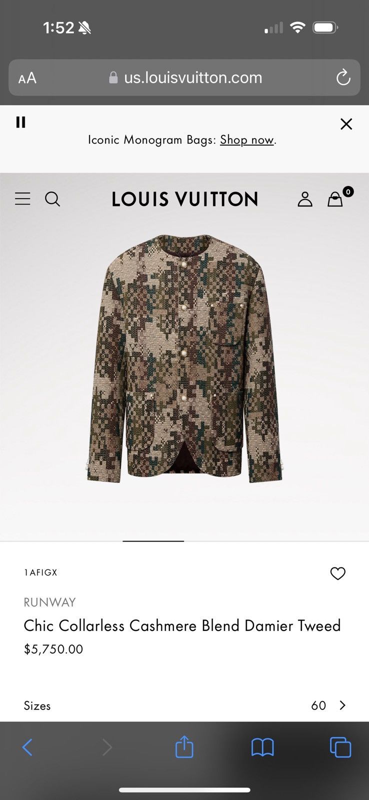 Louis Vuitton Chic Collarless Cashmere Blend Damier Tweed jacket Size US XXL / EU 58 / 5 - 5 Thumbnail