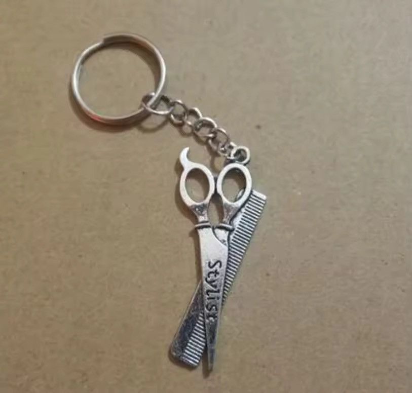 Vintage Silver Colour Barber Hair Salon Keychain Size ONE SIZE - 2 Thumbnail