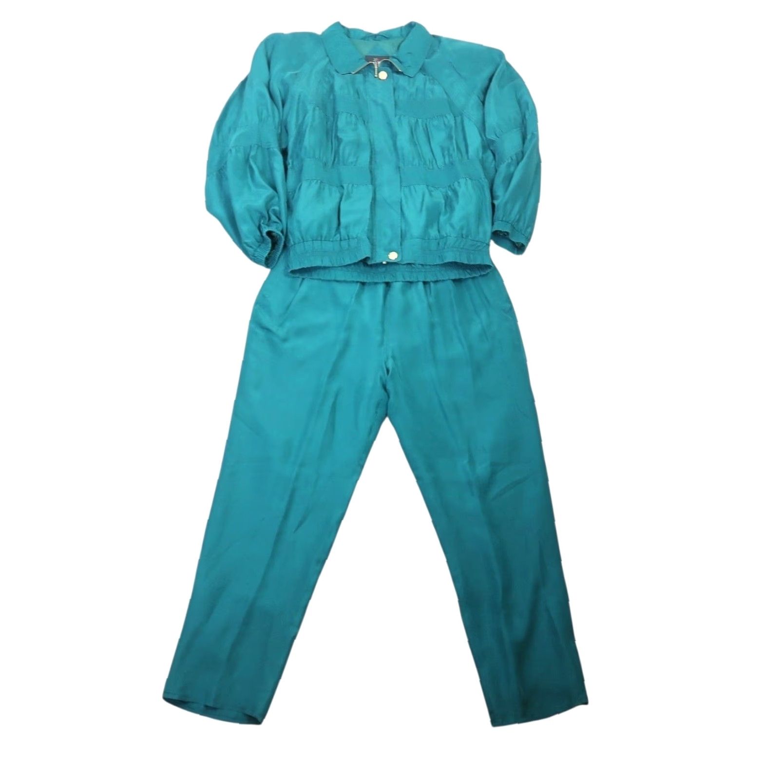 Vintage VINTAGE Chili Pepper Teal Green Ruched Silk Track Suit Set L Women 90s Hustle Heat 90s Theme Size L / US 10 / IT 46 - 2 Thumbnail