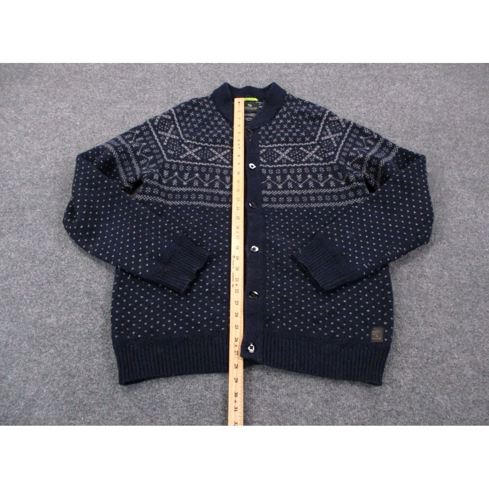 Scotch & Soda Scoth & Soda Mens Sweater Cardigan Heavyweight Thermal Long Sleeve Blue Nylon Wool Geometric Knit Round Neck Casual L Size US L / EU 52-54 / 3 - 3 Thumbnail