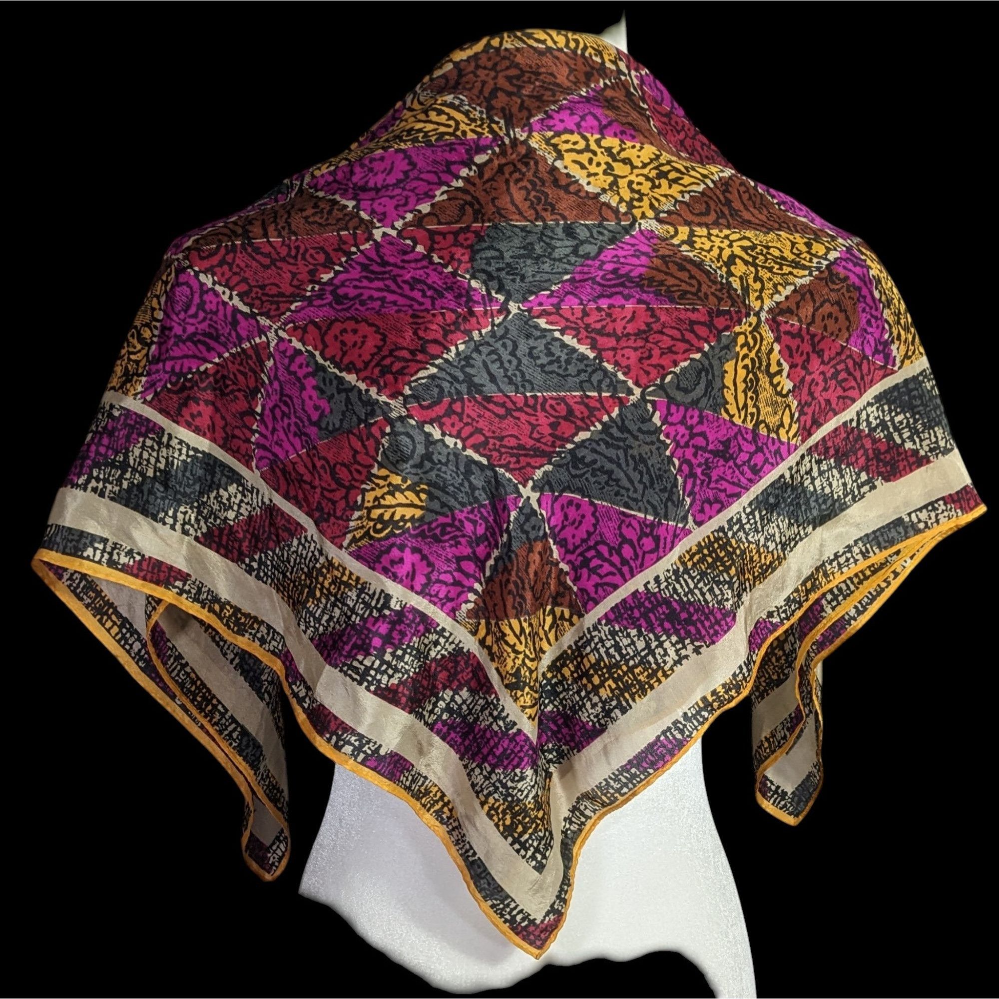 Other Vintage Honey Silk Scarf With Bold Geometric & Floral Print Size ONE SIZE - 1 Thumbnail