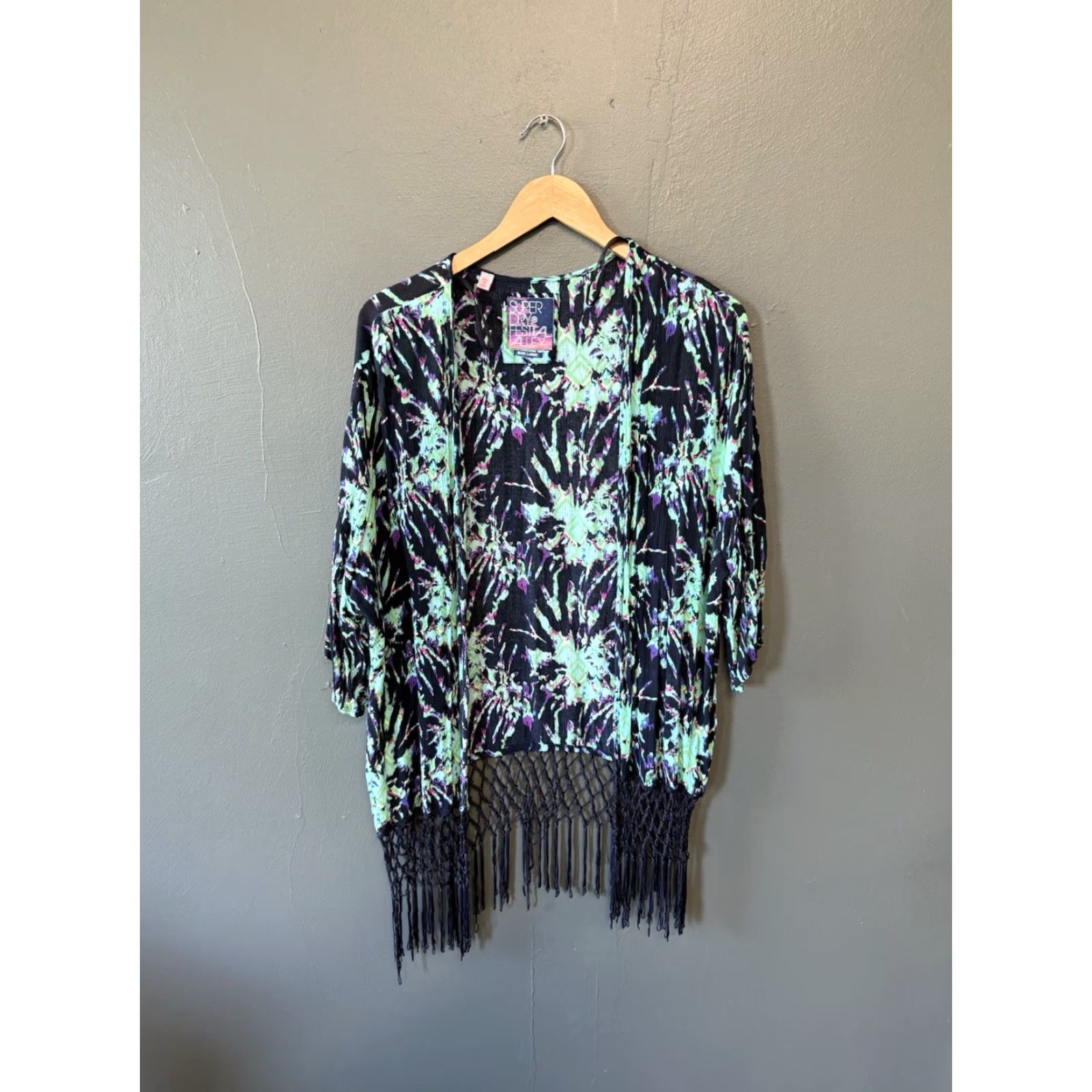 Superdry Superdry Festival Alley Cardigan Sweater Womens L Blue Lightweight Open Front" Size L / US 10 / IT 46 - 2 Thumbnail