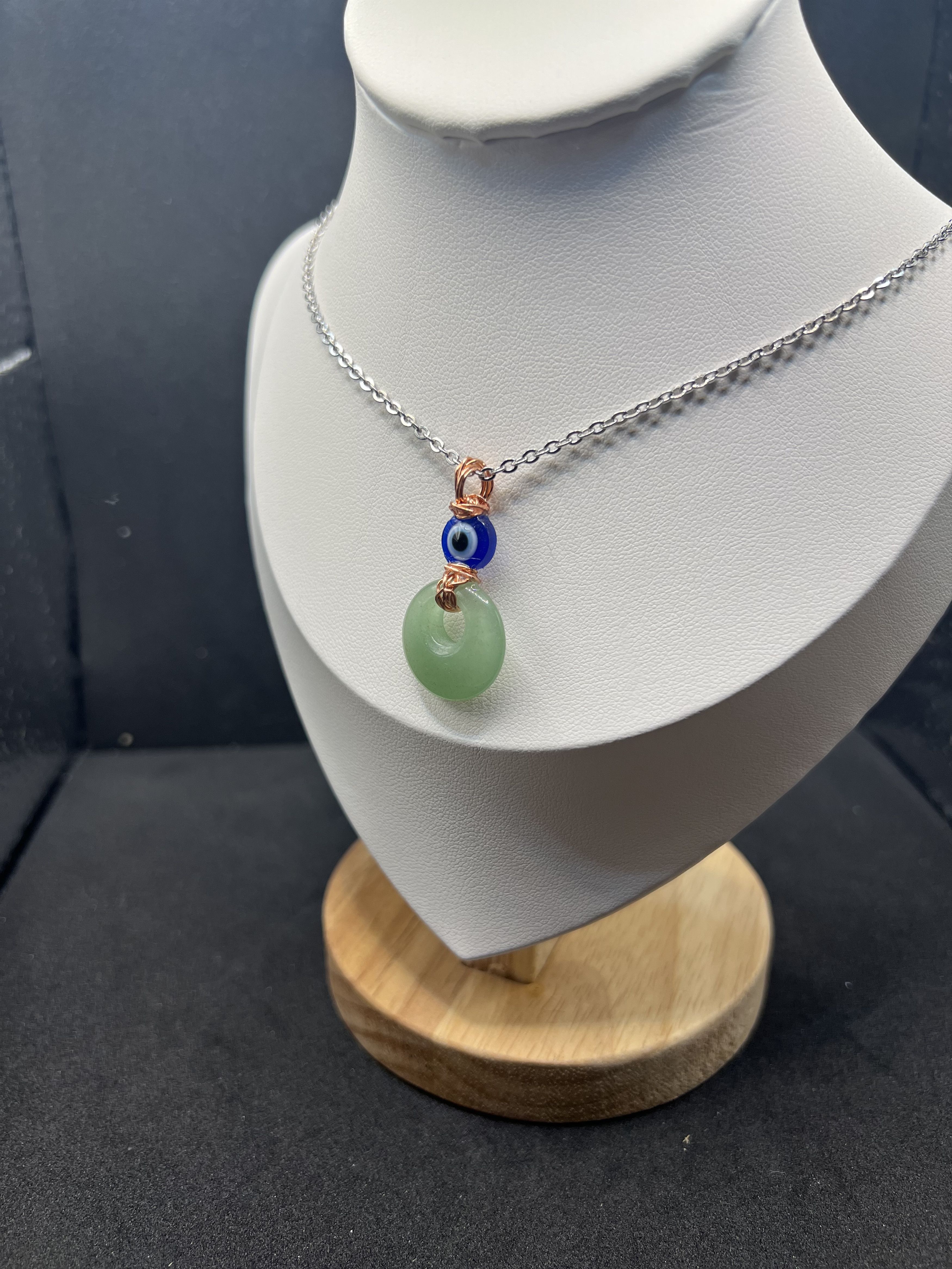 Handmade Green Jade chain necklace with evil eye bead Size ONE SIZE - 2 Thumbnail