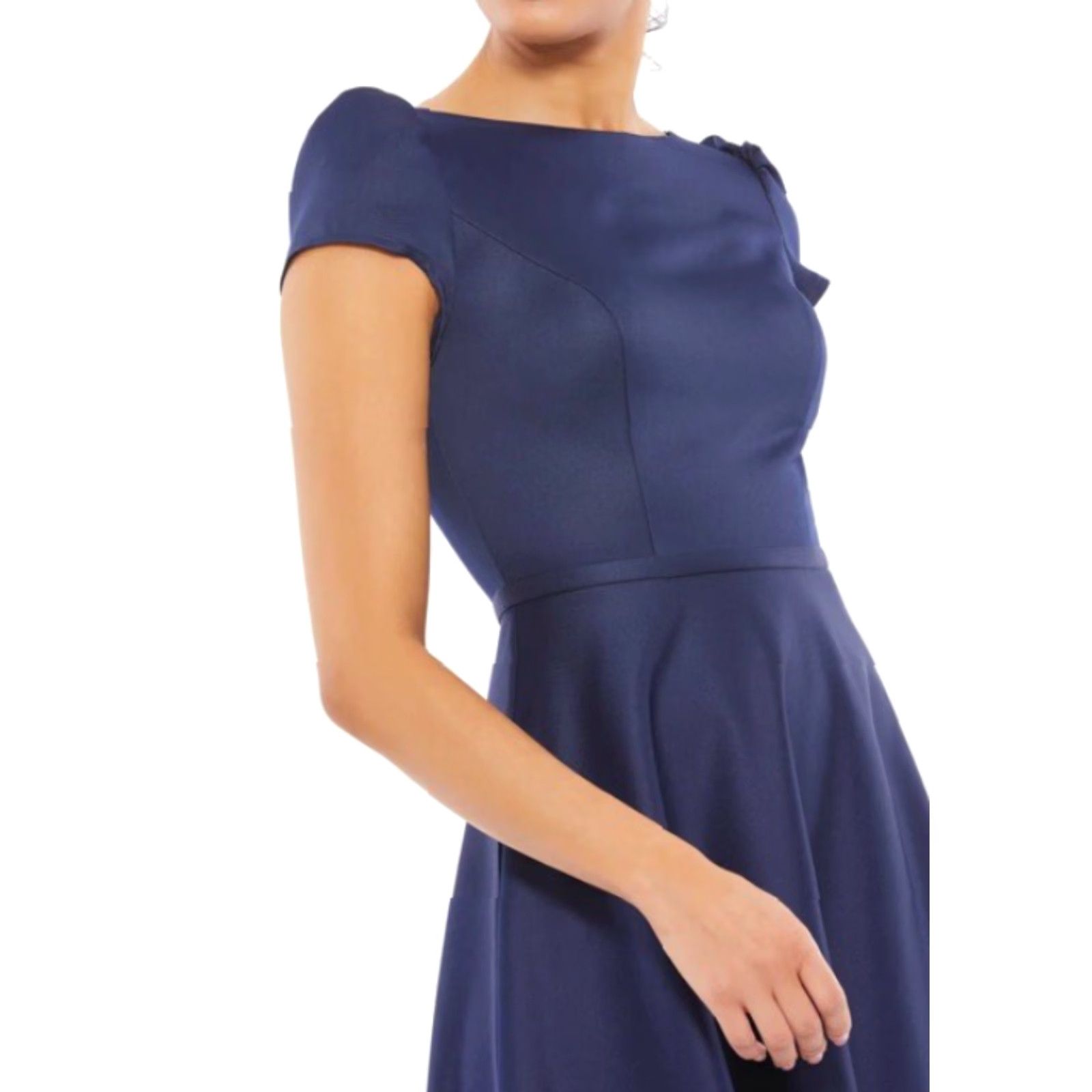 Mac Duggal VINTAGE Mac Duggal Satin Puff Shoulder Tea Length Dress Plus Size 18 Navy Blue Women's Cocktail Wedding Size XXL / US 16-18 / IT 52-54 - 2 Thumbnail