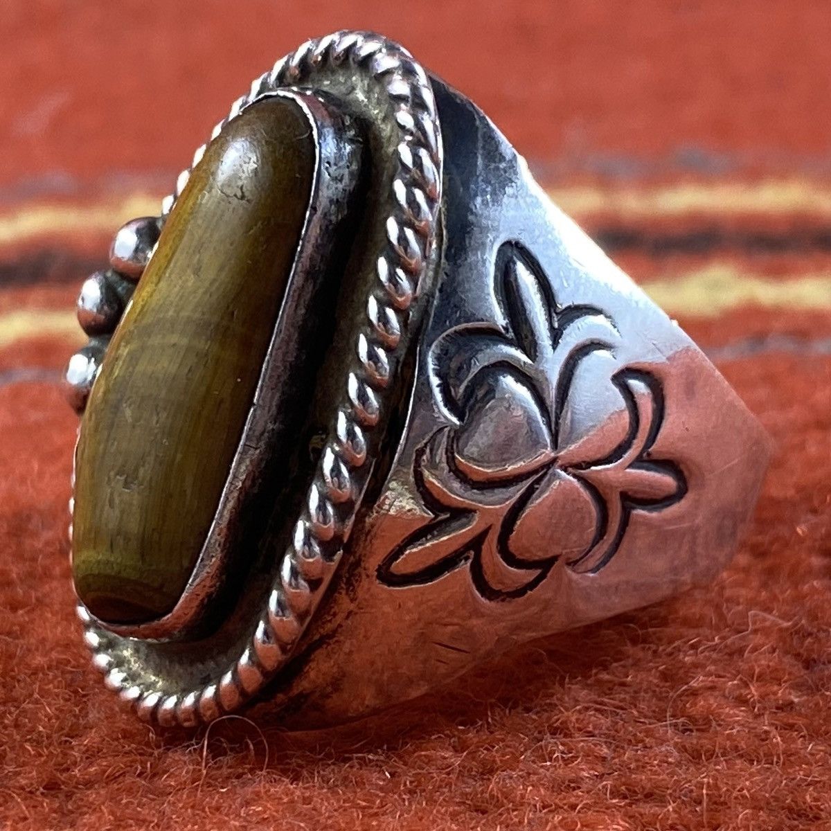 Kapital × Vintage Vtg 60s 70s Navajo Sterling Silver Tigers Eye Signet Ring Size ONE SIZE - 4 Thumbnail