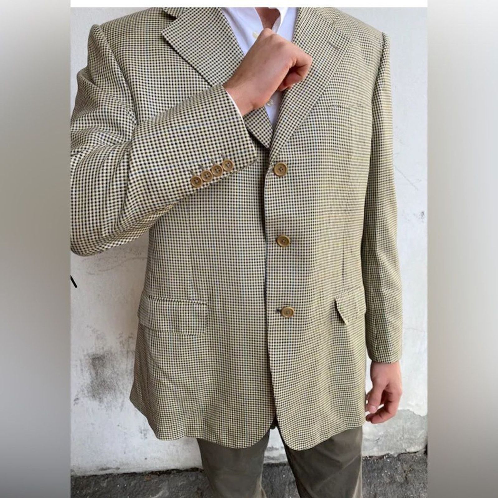 Burberry Burberrys Houndstooth 42R Plaid Blazer Vintage 90s Y2K Size 42R - 3 Thumbnail