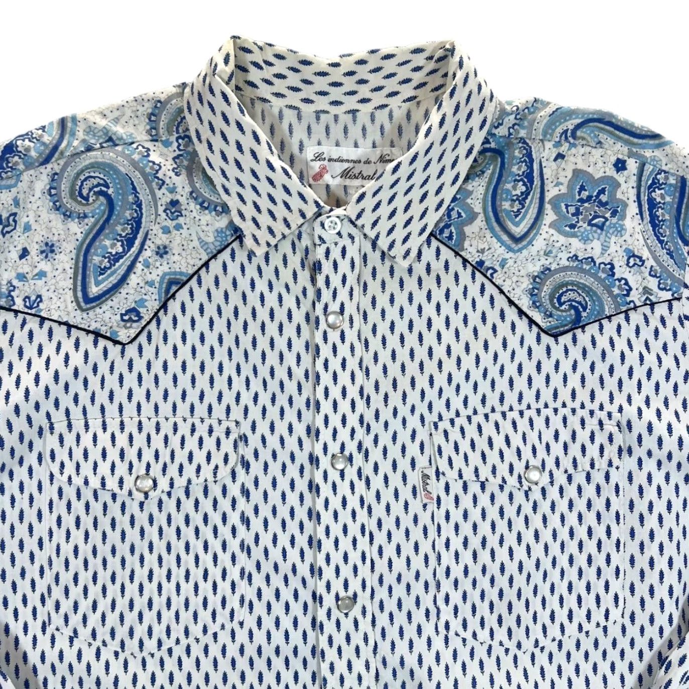Vintage VINTAGE MISTRAL Western Shirt Floral Paisley Blue XL XXL Men Button-Up Long Sleeve 80s FRAME Size US XL / EU 56 / 4 - 3 Thumbnail