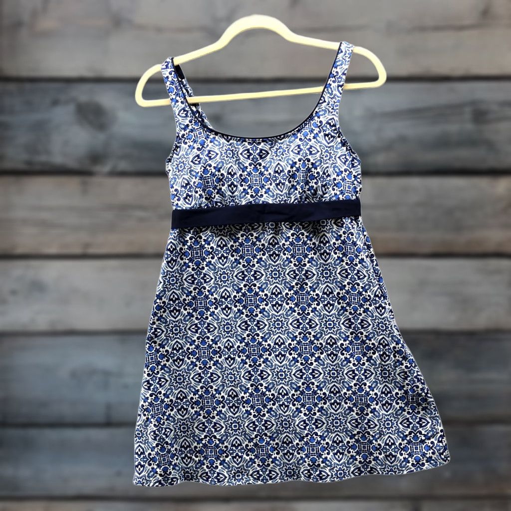 Lands' End Lands' End Swim Dress Tankini Womens 6 Blue Geometric Print Padded 2 Piece Tankini Bottom Bikini Set Size M / US 6-8 / IT 42-44 - 1 Thumbnail