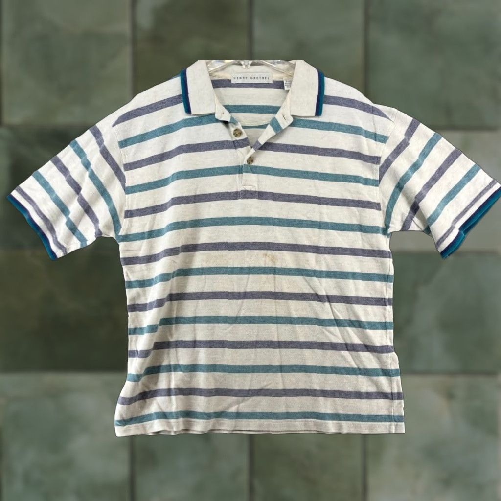 Vintage Henry Grethel Polo Shirt MENS Striped Cotton Short Sleeve Size US L / EU 52-54 / 3 - 1 Thumbnail