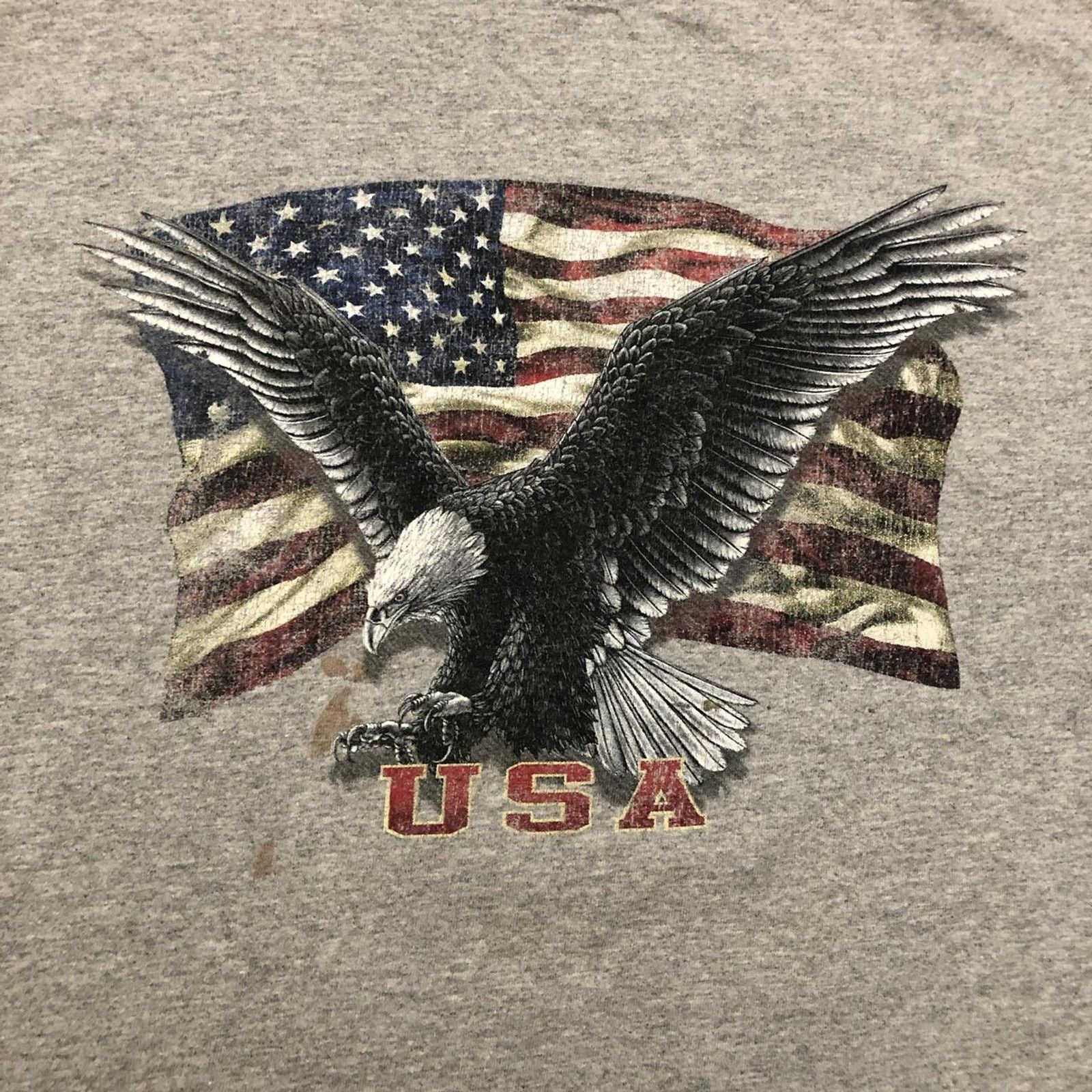 Gildan Grey Distressed USA Flag Bald Eagle Graphic Tee Size US L / EU 52-54 / 3 - 3 Thumbnail