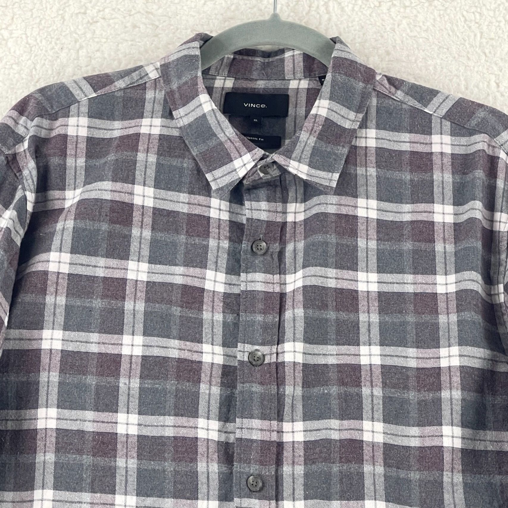 Vince Vince Gray Plaid Button-Up Classic Fit Shirt Mens XL Long Sleeve 100% Cotton Size US XL / EU 56 / 4 - 3 Thumbnail