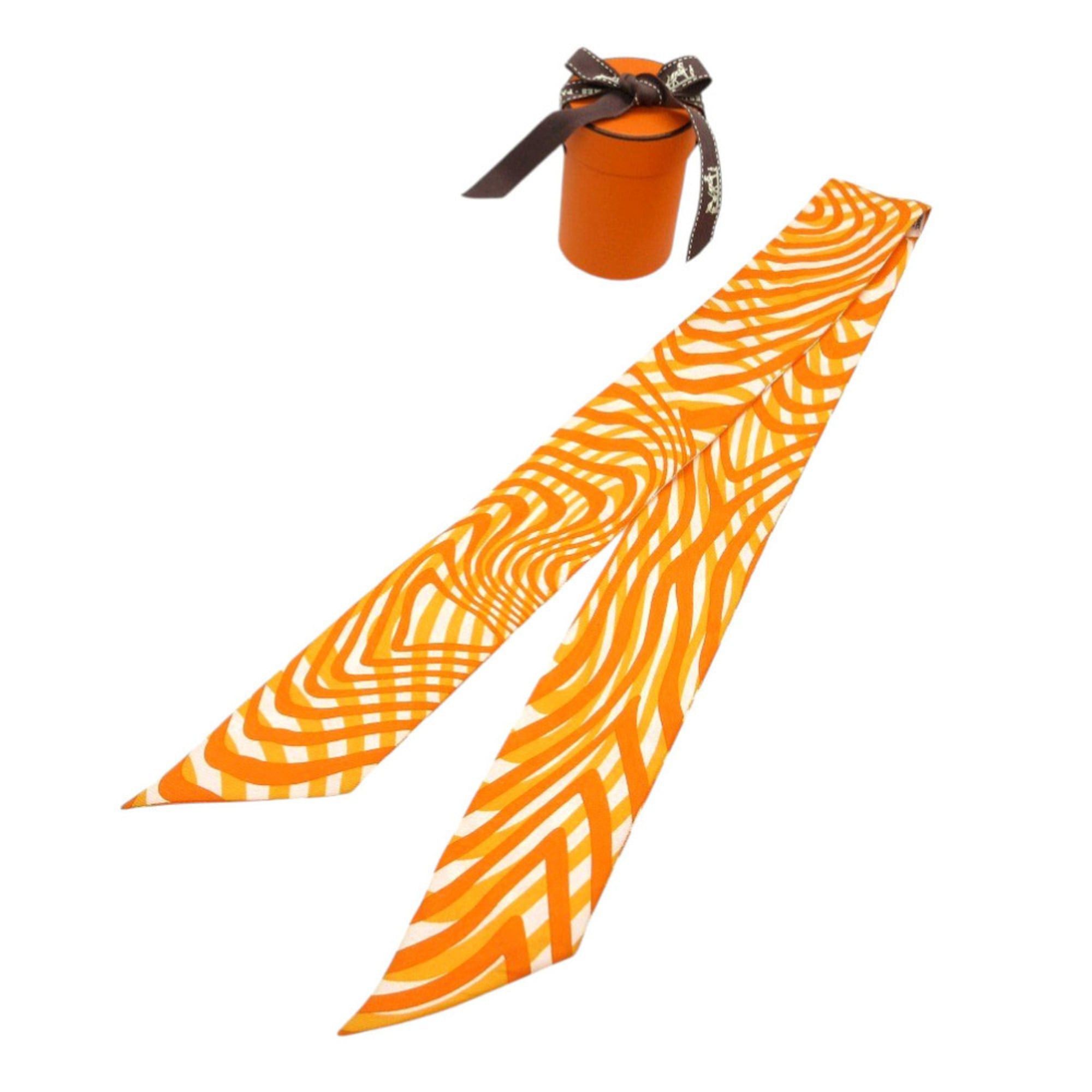 Hermes Excellent condition Hermes Twilly scarf/muffler, silk, orange, white, 0328HERMES Size ONE SIZE - 1 Thumbnail