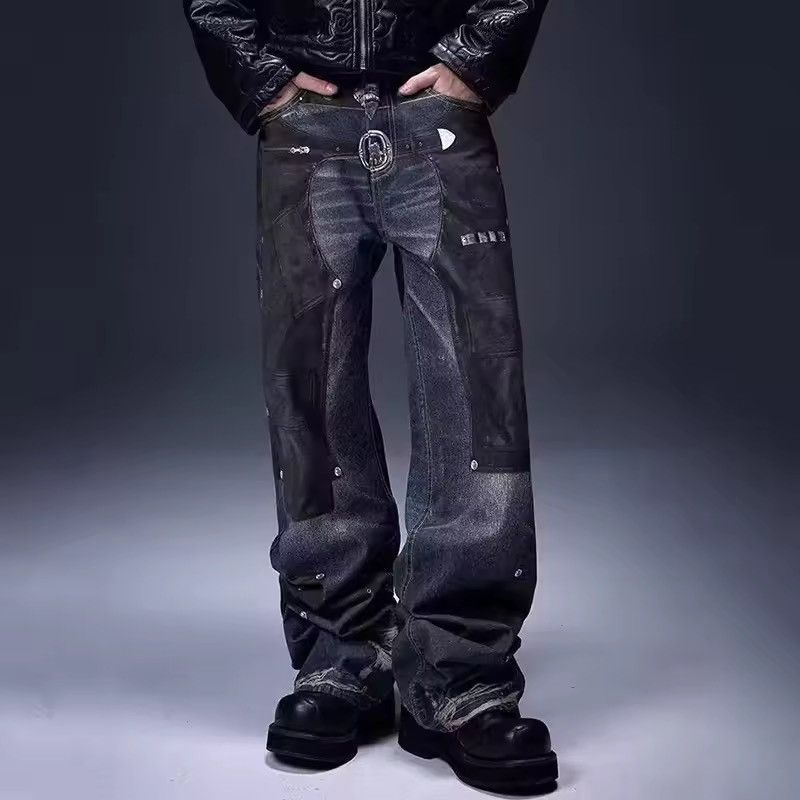Jean Black Denim Pants with Grommet Details Size US 32 / EU 48 - 3 Thumbnail
