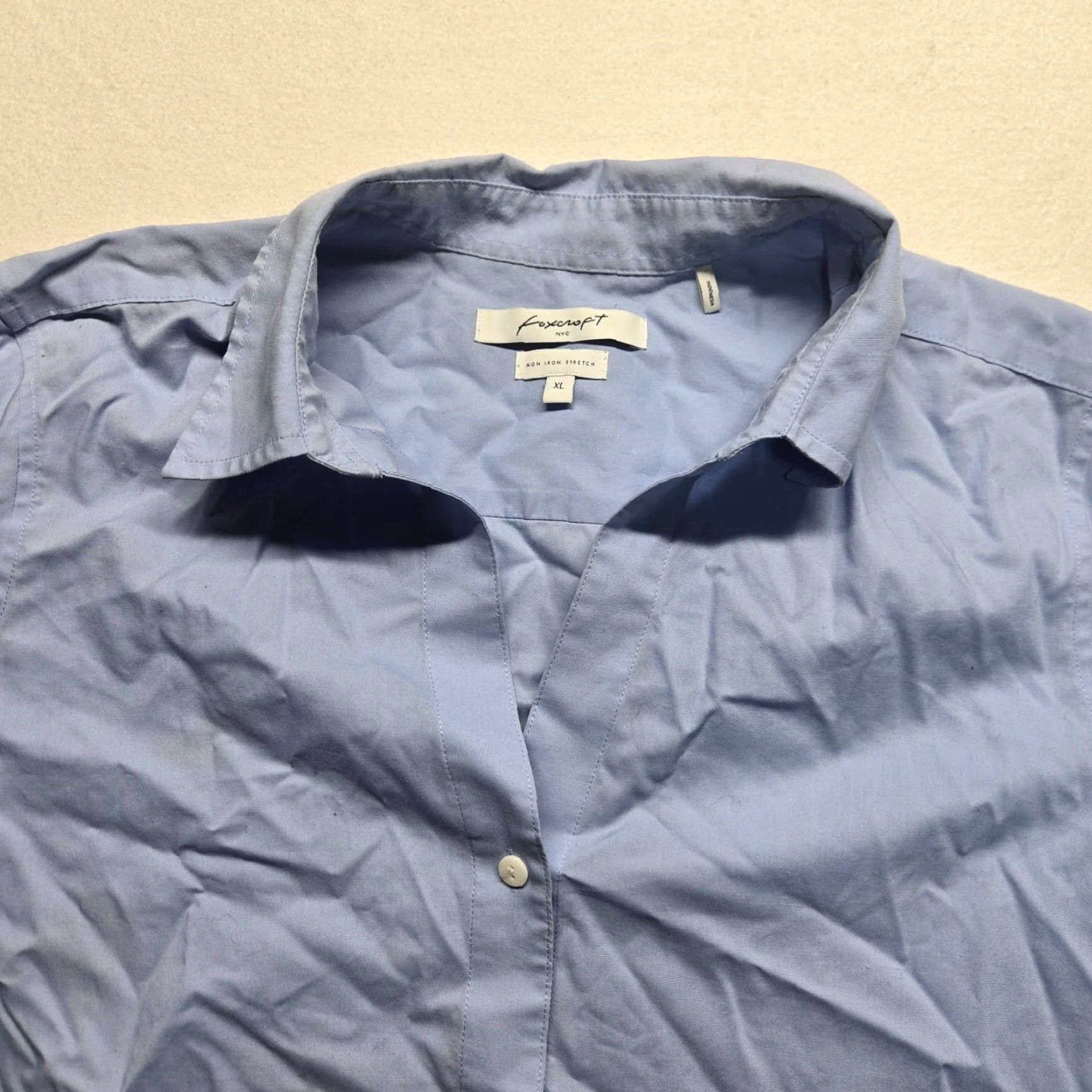 Vintage Foxcroft Shirt Women's XL Button Up Blue Solid Long Sleeve Collared Business Casual Size XL / US 12-14 / IT 48-50 - 2 Thumbnail