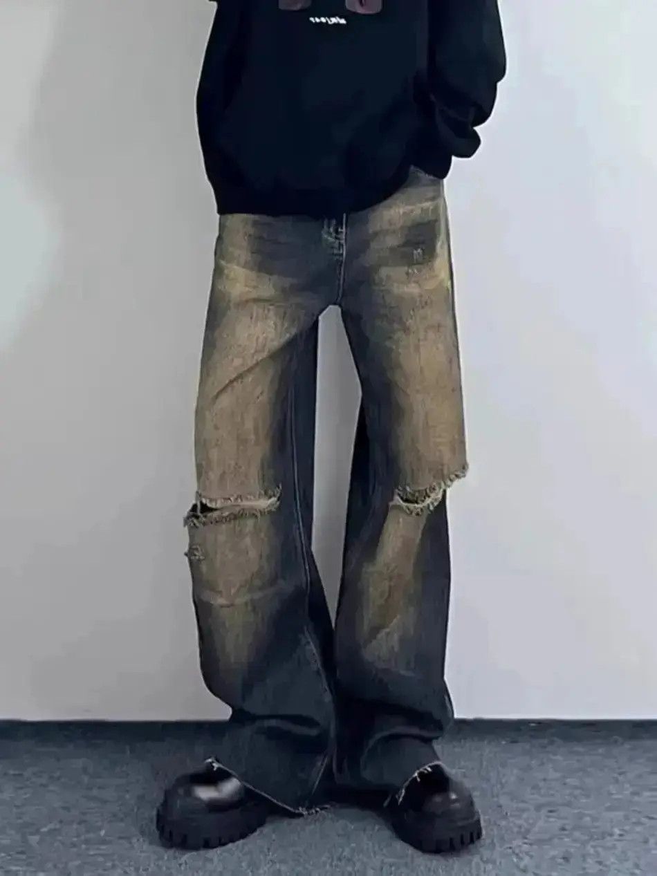 Japanese Brand Retro distressed wide leg jeans Size US 30 / EU 46 - 2 Thumbnail