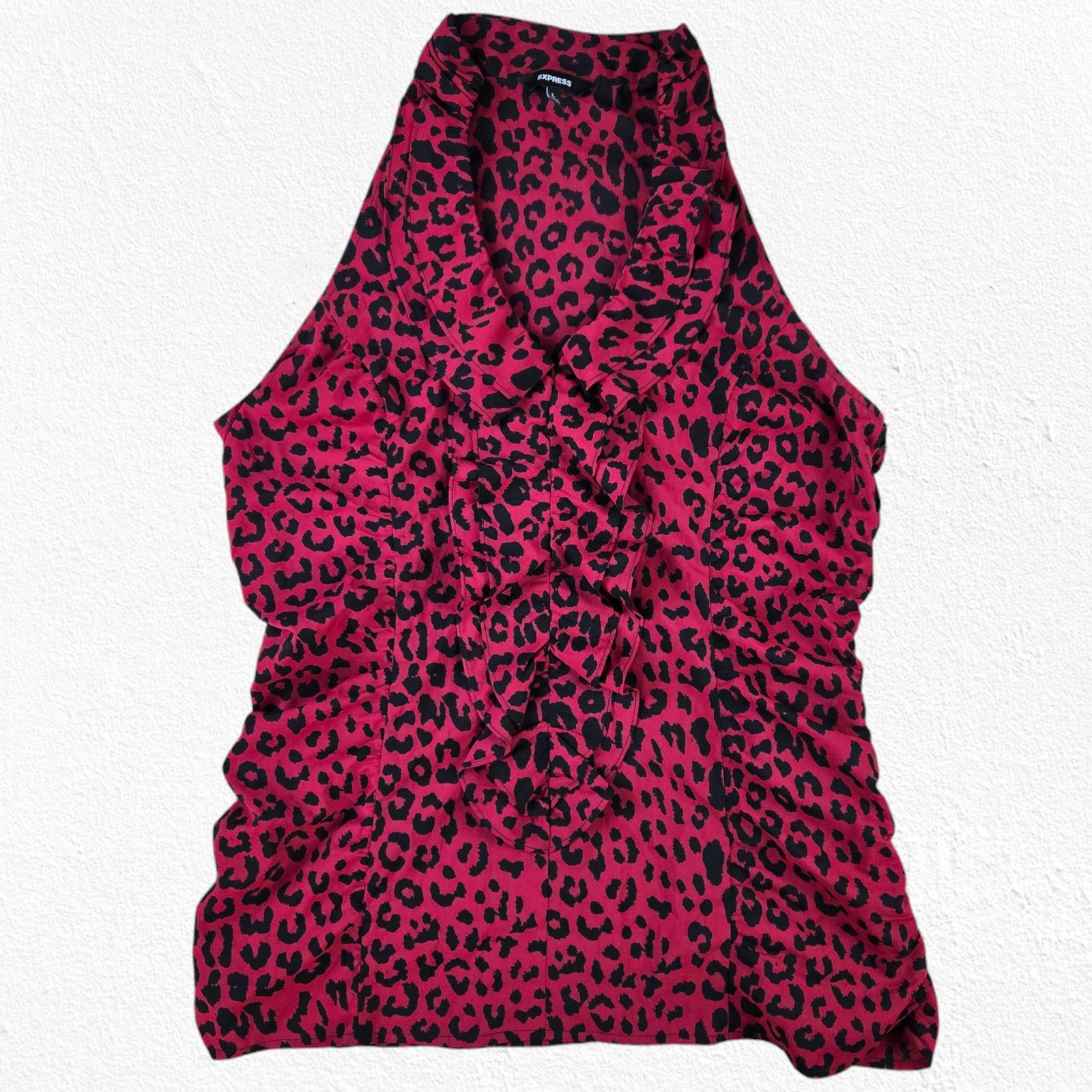 Express Red Black Leopard Print Ruffle V-Neck Blouse Size Large Size L / US 10 / IT 46 - 2 Thumbnail