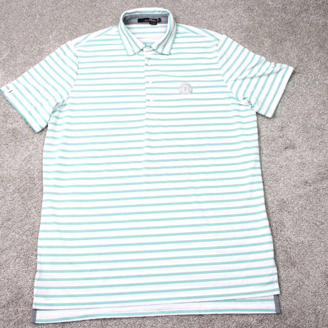 RLX Ralph Lauren RLX Ralph Lauren Polo Shirt Mens Large Green Striped Short Sleeve Polo Golf Polyester Blend Stretch Pullover Shirt Size US L / EU 52-54 / 3 - 2 Thumbnail