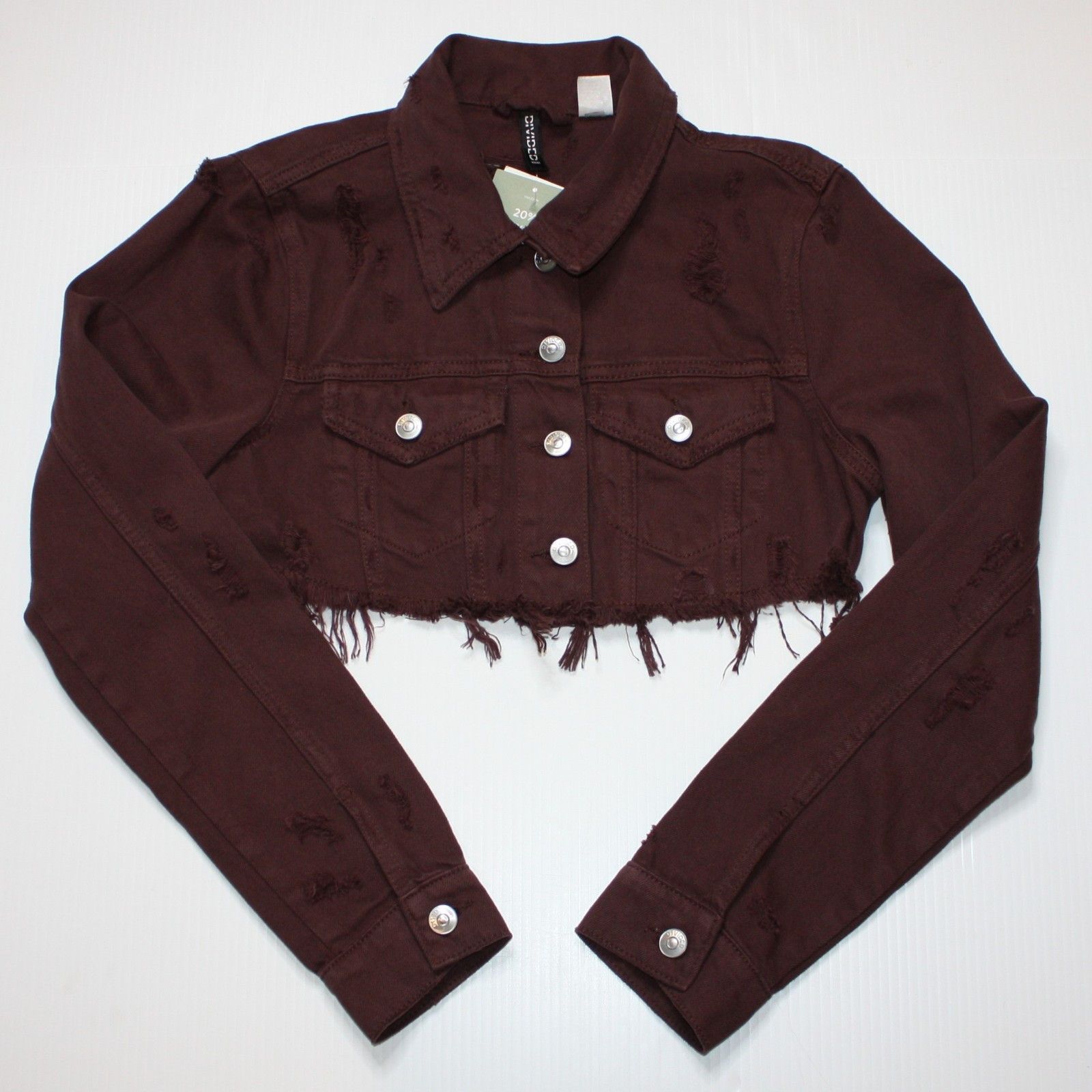 H&M Distressed Cropped Denim Jacket in Brown Color size XS NWT Size XS / US 0-2 / IT 36-38 - 2 Thumbnail