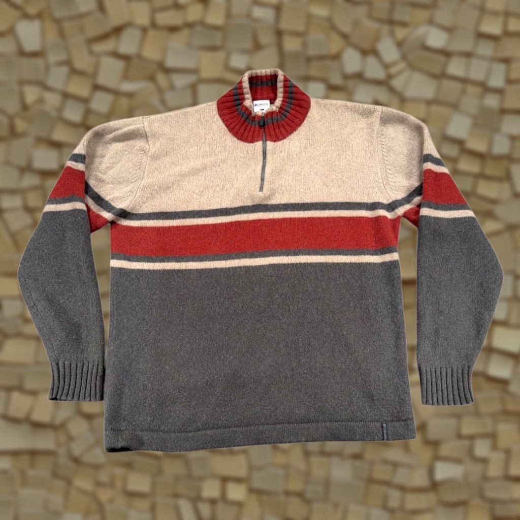 Vintage Columbia Sweater Adult LARGE Gray Burnt Orange Wool Blend Quarter Zip Striped 1/4 Zip Knit Pullover Mens Regular Size US L / EU 52-54 / 3 - 1 Thumbnail