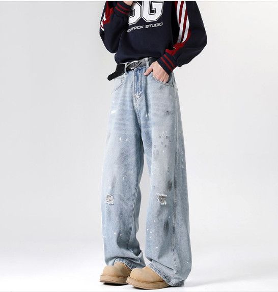 Japanese Brand Men's dirty whiskering street baggy ripped jeans Size US 32 / EU 48 - 3 Thumbnail