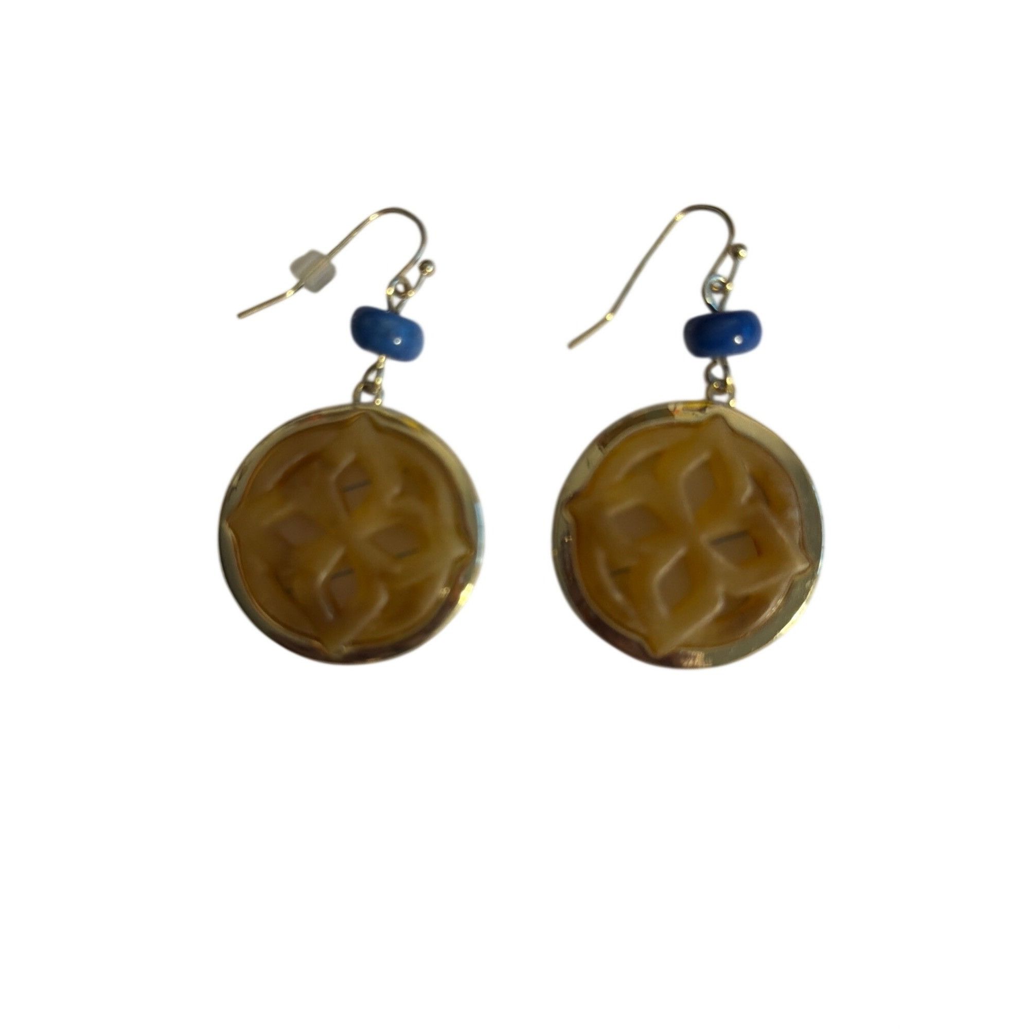 Chicos Chicos Gold Tone Dangling Earrings Cutout Center Blue Bead H Size ONE SIZE - 1 Thumbnail