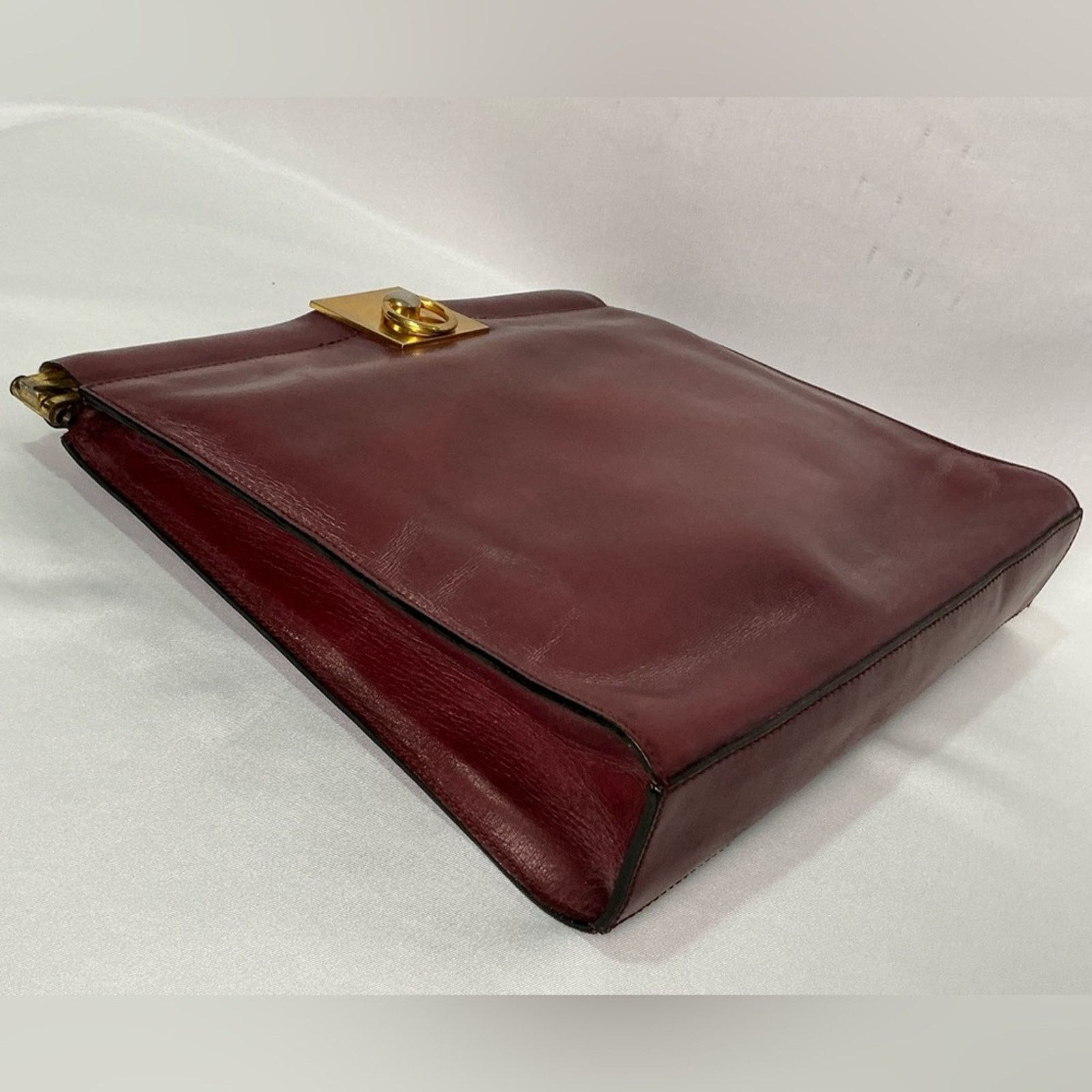 Celine Vintage Celine Dep Red Burgundy Leather Clutch Frame closure Size ONE SIZE - 4 Thumbnail