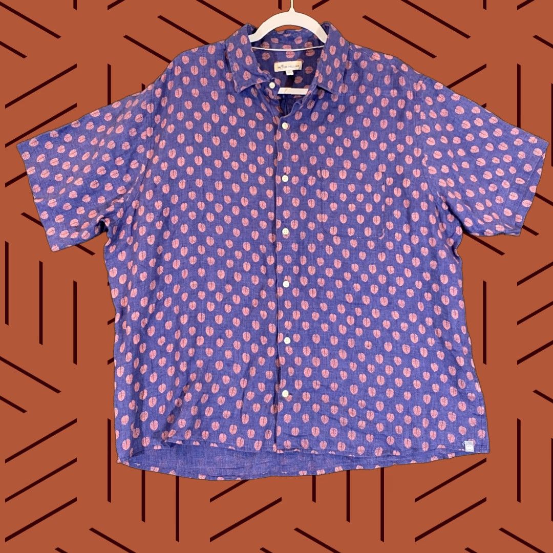 Peter Millar Peter Millar Shirt Mens XL Blue Fern Floral Linen Button-Up Outdoors S/S Size US XL / EU 56 / 4 - 1 Thumbnail