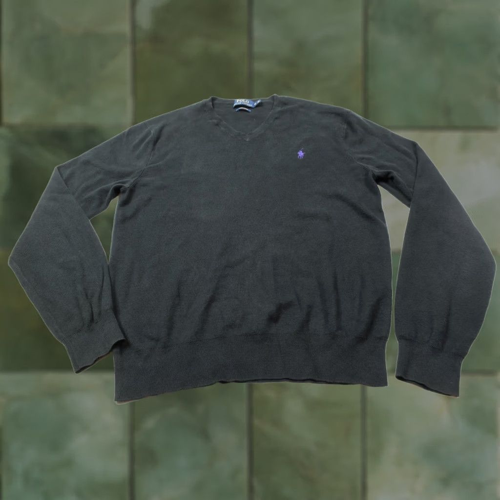Polo Ralph Lauren Polo Ralph Lauren Sweater Mens Medium Black Pima Cotton V-Neck Long Sleeve Pullover Knit Size US M / EU 48-50 / 2 - 1 Thumbnail