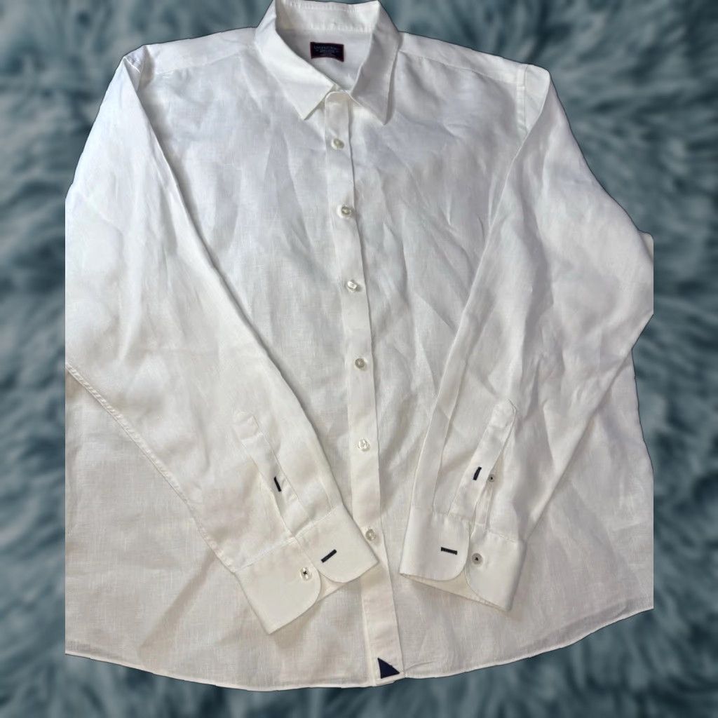 VINTAGE Untuckit Mens 3XL Solid White Long Sleeve Button-Up Shirt Linen 100% Linen Mens 3XL White Long Sleeve Button-Up Shirts