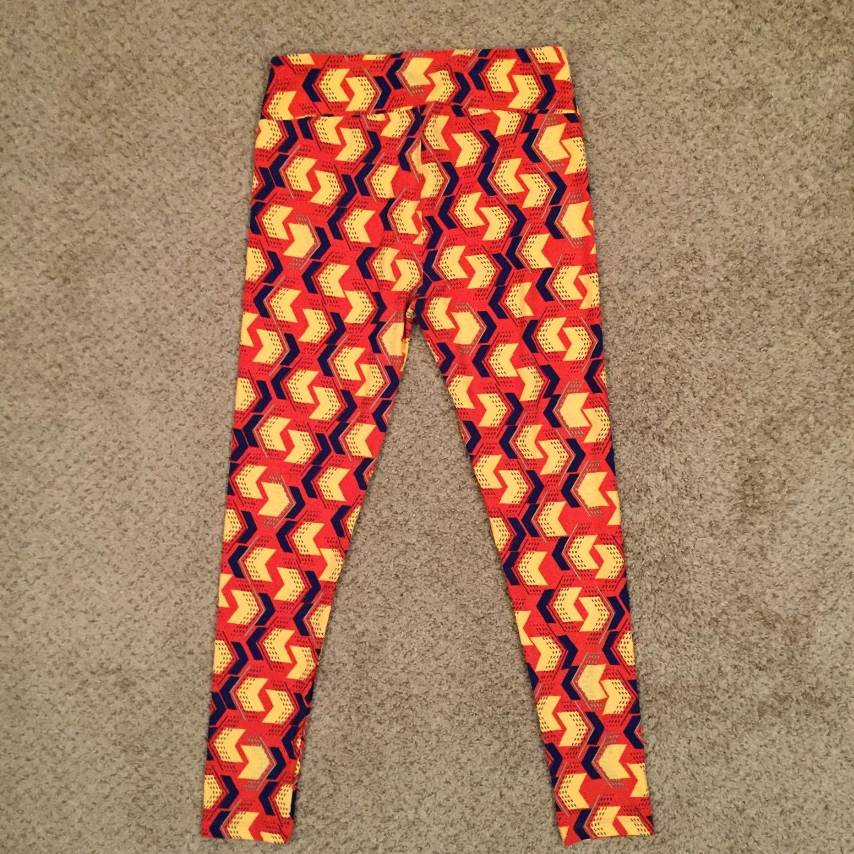 Vintage LuLaRoe Tall & Curvy Leggings Orange Chevron Jogger Elastic Waist Women 32 Inseam 27 High Rise Casual Size 24" / US 00 / IT 34 - 6 Thumbnail