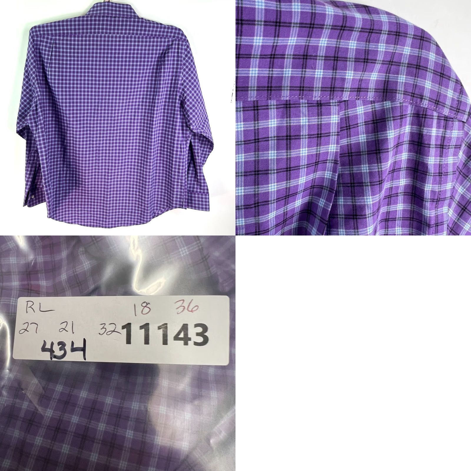 Ralph Lauren Ralph Lauren Button-Up Shirt Mens 18/36 Purple Check Non-Iron 54 Chest Regular Fit Long Sleeve Collared Button-Down Shirt Size US XXL / EU 58 / 5 - 8 Thumbnail
