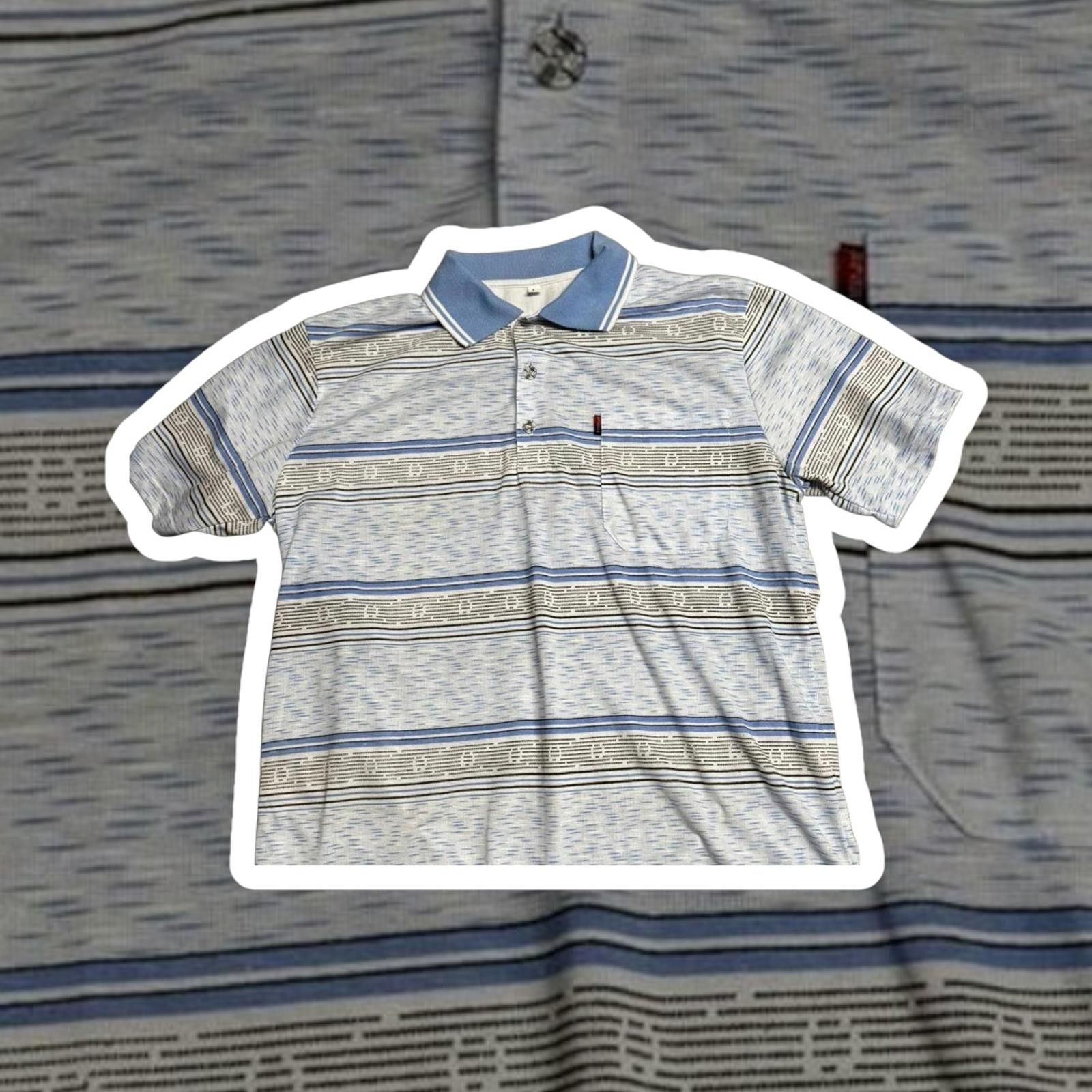 Designer Stylish Blue Striped Polo Shirt - Size L Size US L / EU 52-54 / 3 - 1 Thumbnail