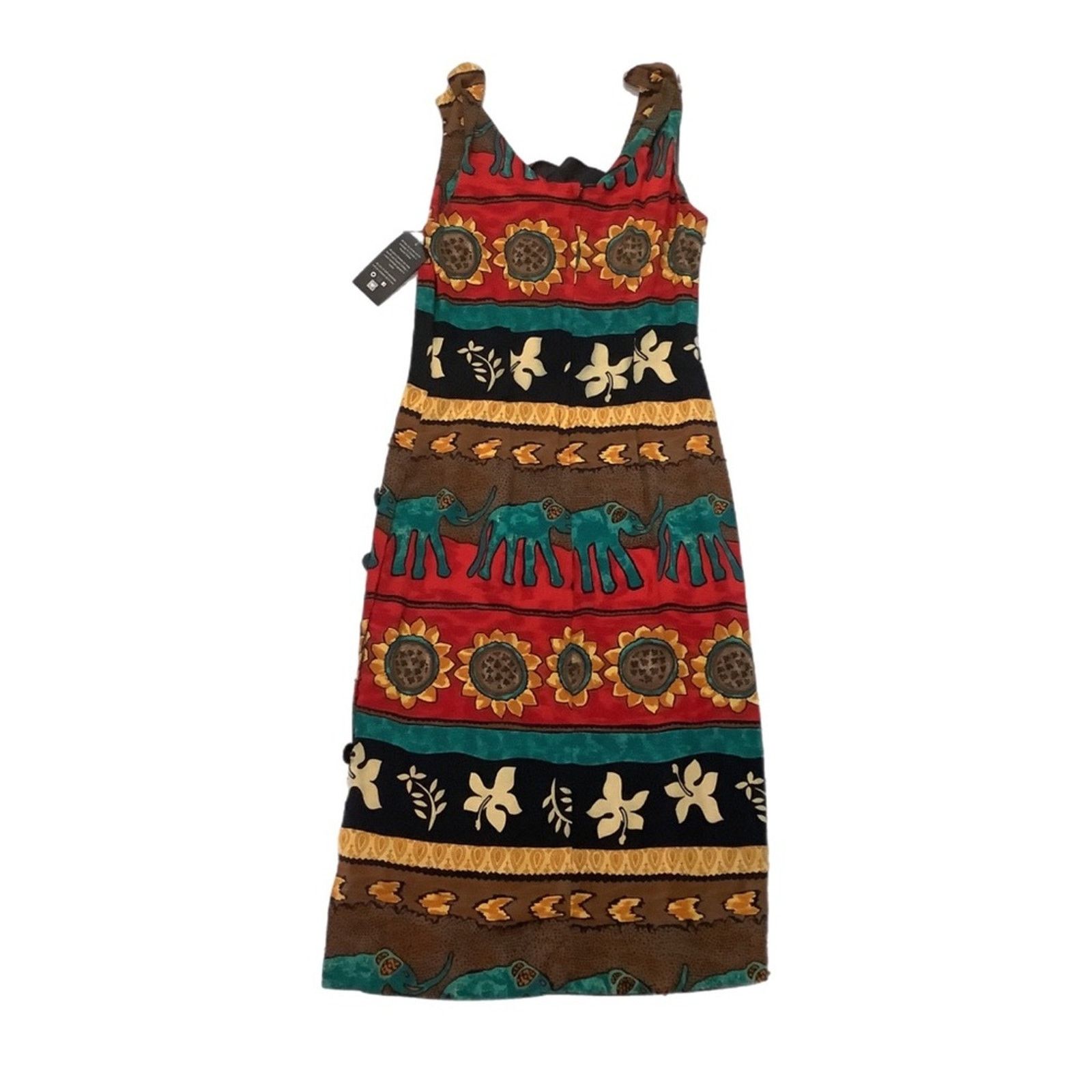 Vintage WNY Sunflower & Elephants Side-open Dress Size L / US 10 / IT 46 - 1 Thumbnail