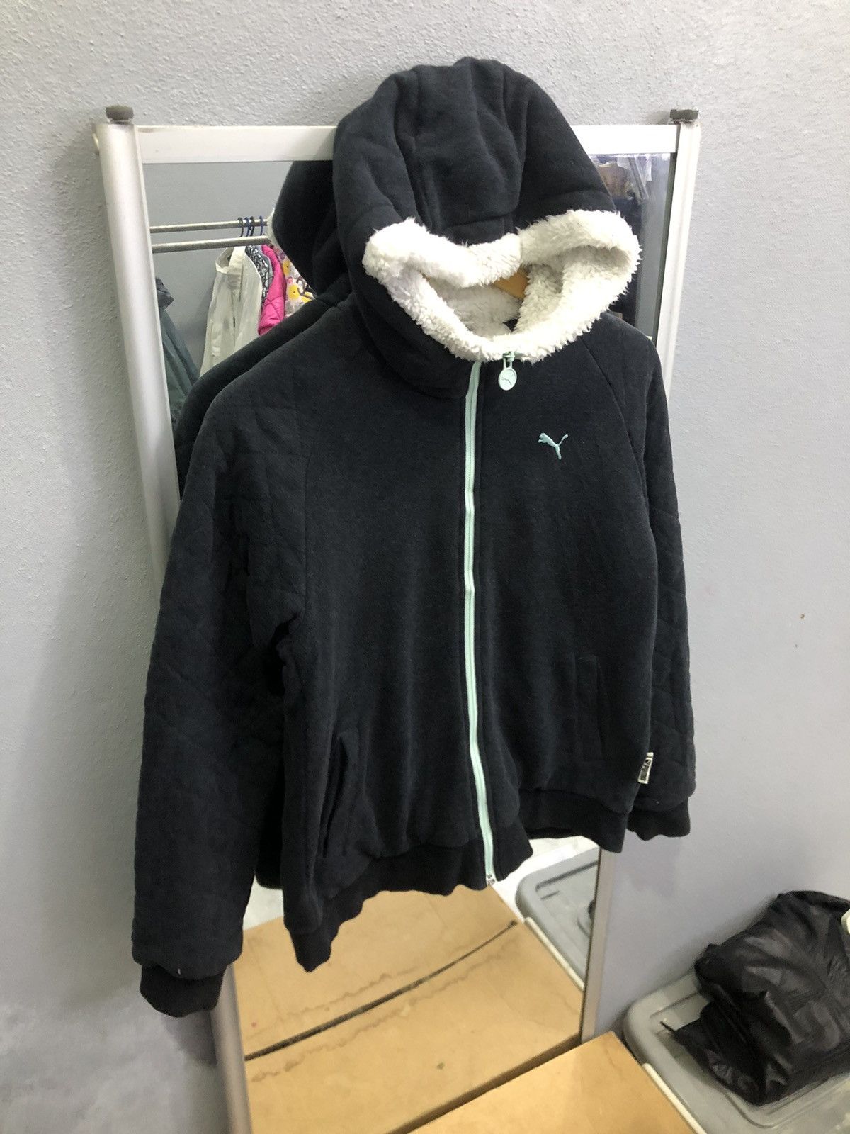 Puma Puma Women’s Sherpa Lined Black Charcoal Quilted Hoodie Size L / US 10 / IT 46 - 3 Thumbnail