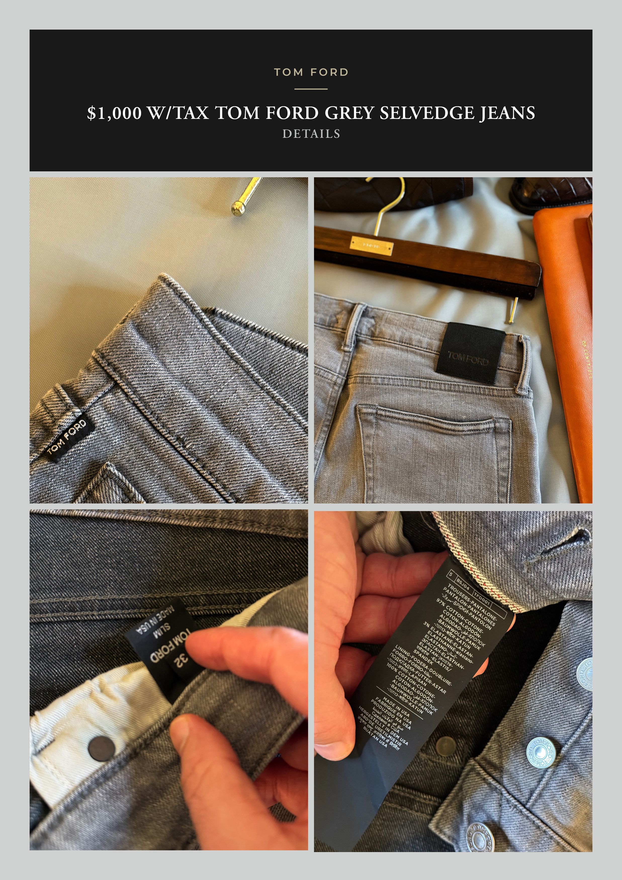 Tom Ford Effortless Cool $1K w/tax Contrast Cuff Selvedge w/stretch Size US 32 / EU 48 - 15 Thumbnail