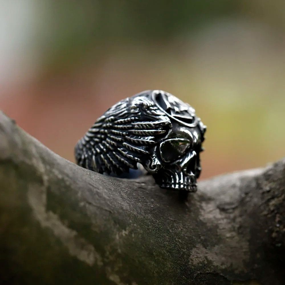 Jewelry skull and Valknut Ring Streetwear Jewelry Fashion Gift Size ONE SIZE - 2 Thumbnail