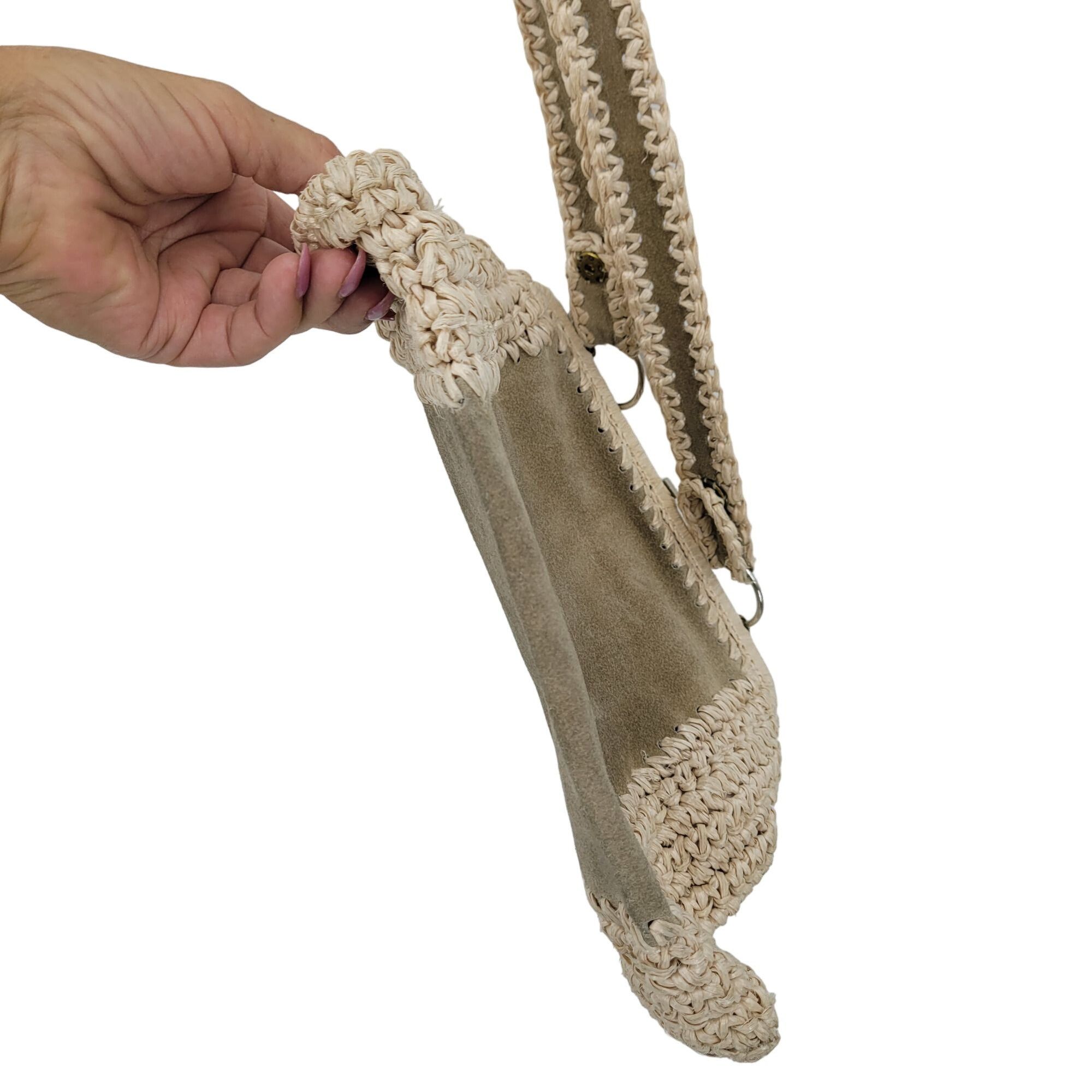 Vintage Vintage Handmade Crochet Macrame Straw Suede Shoulder Bag P Size ONE SIZE - 9 Thumbnail