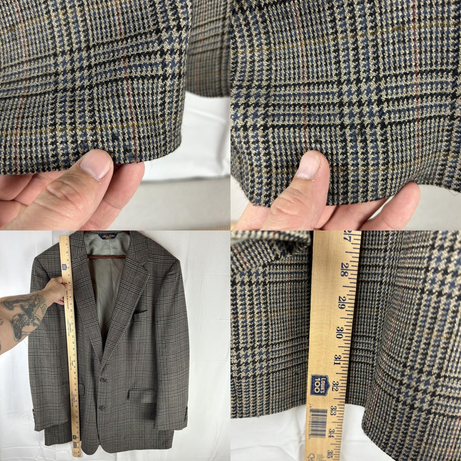 Brooks Brothers Brooks Brothers Blazer Mens 44 Gray Plaid Wool Tweed Two-Button Notch Lapel Single Breasted Sport Coat Long USA 2 Piece Business Casual Mens Size 44R - 8 Thumbnail