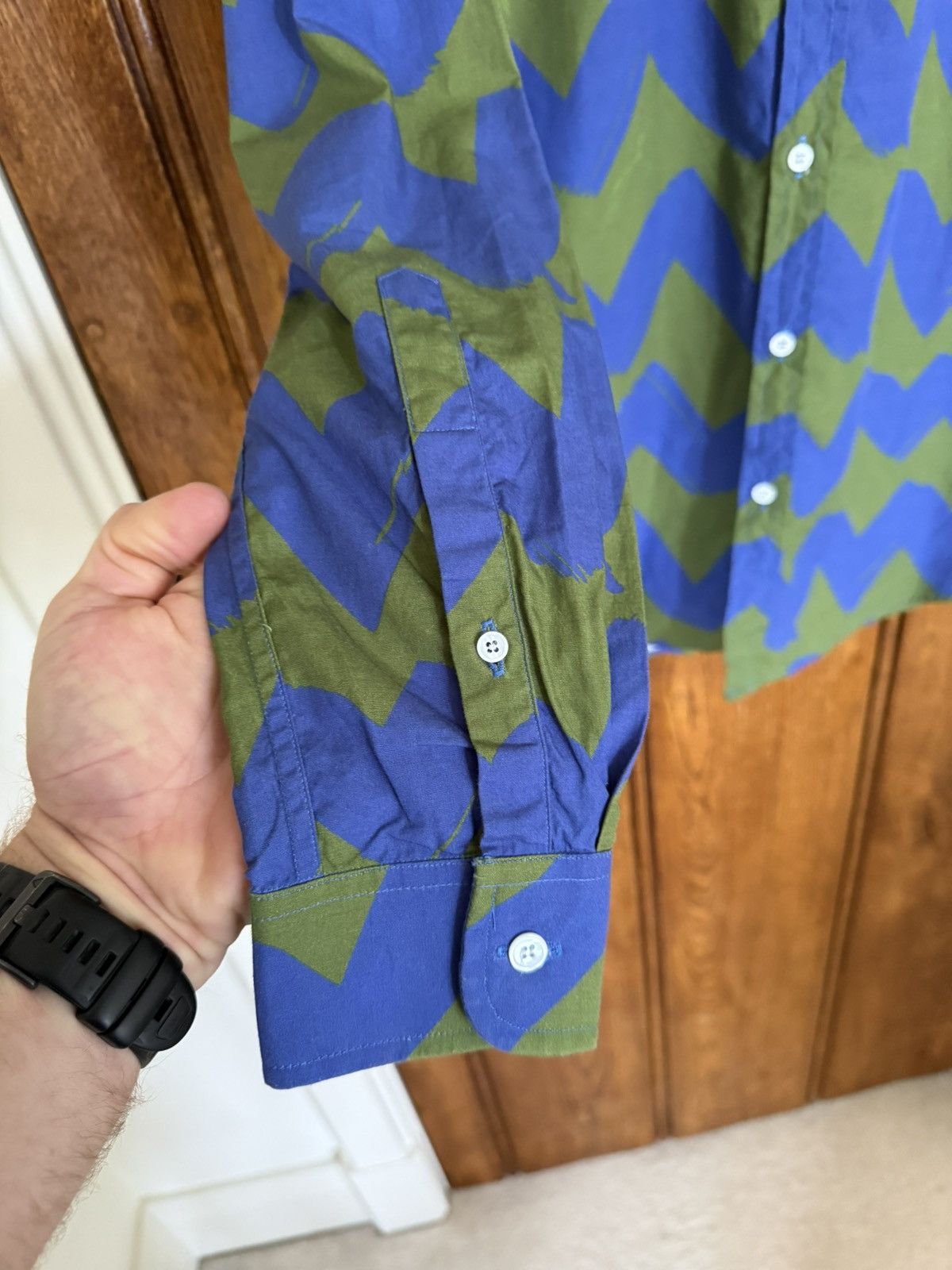 Band Of Outsiders Band of Outsiders blue green squiggle logo shirt Size US M / EU 48-50 / 2 - 12 Thumbnail