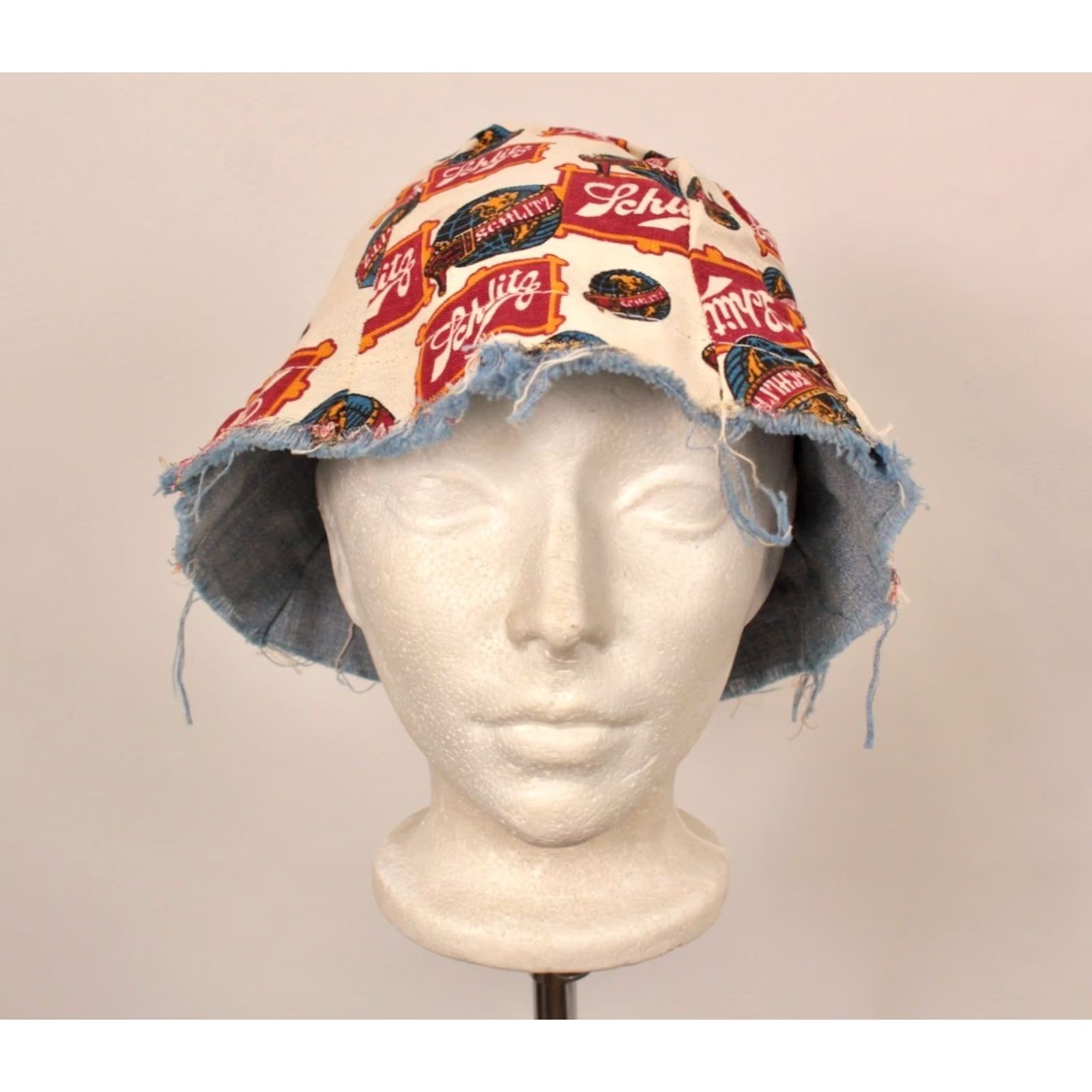 Vintage Schlitz 60s Bucket Hat Men's VTG Reversible AOP Beer Advertisements Blue Cotton 1960s Outdoor Gift Hat Mens Size ONE SIZE - 2 Thumbnail