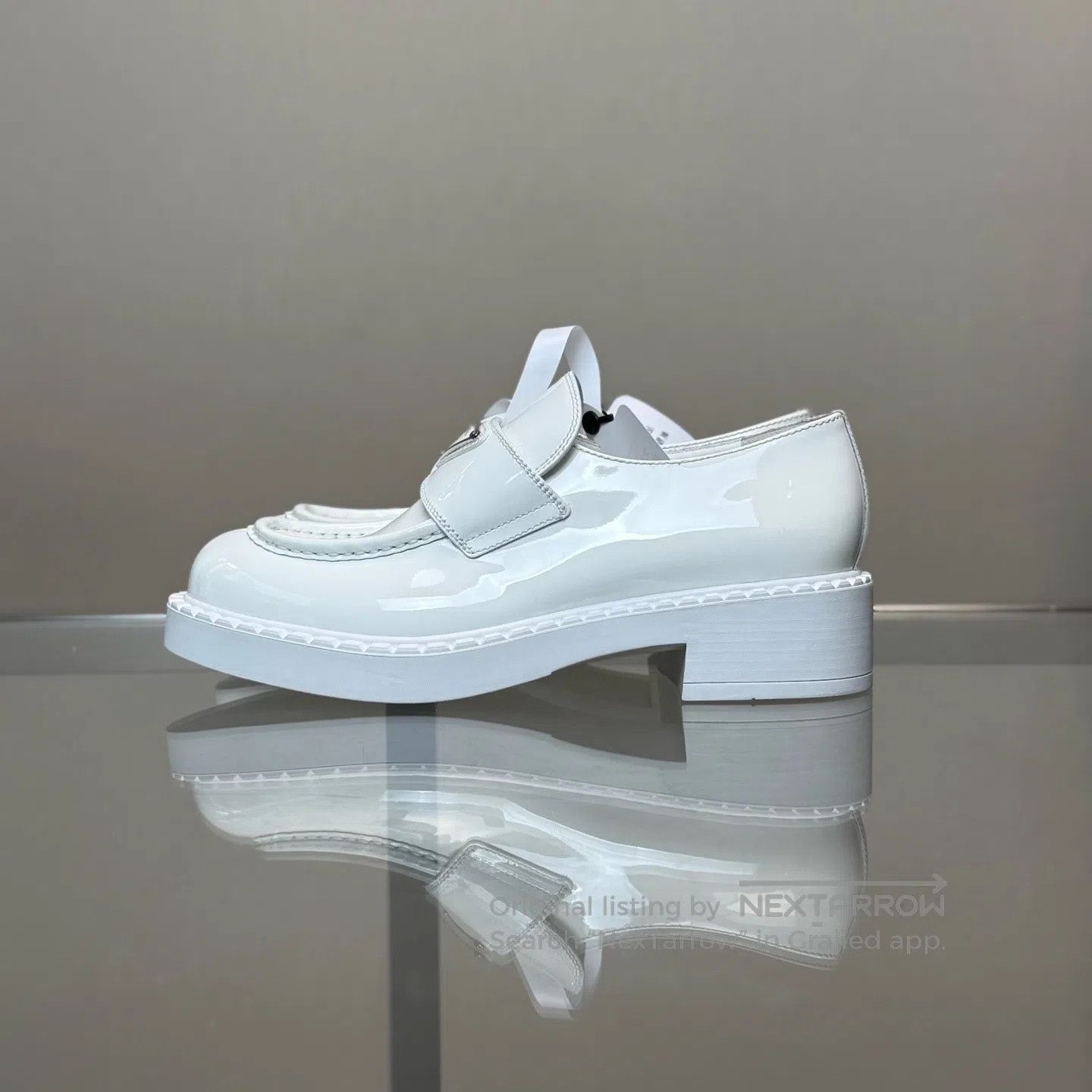 Prada Prada Chocolate white lacquered leather steel logo loafers Size US 7.5 / IT 37.5 - 5 Thumbnail