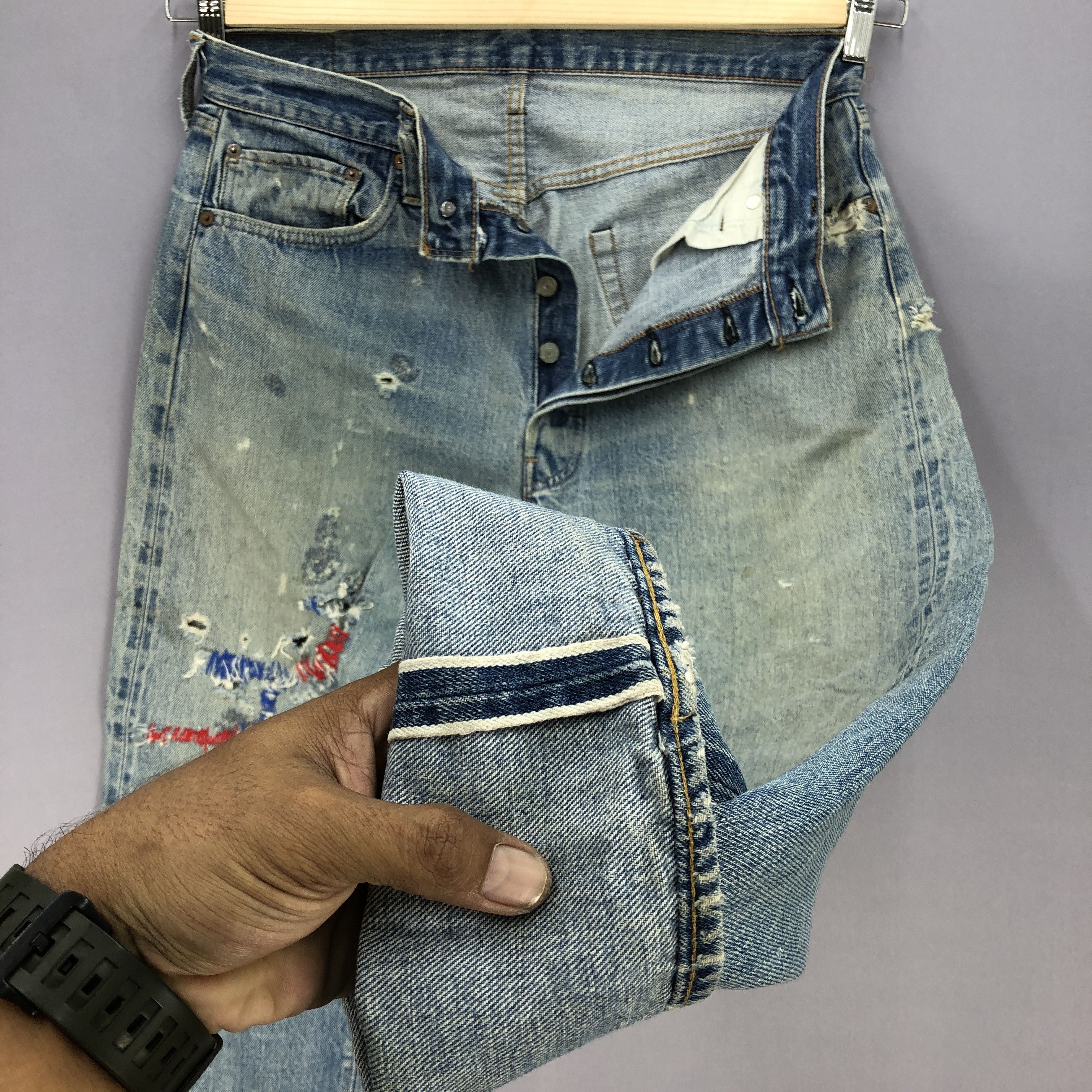 Levi's Vintage Levis 501 Selvedge Button #6 Distressed Jeans Denim Size US 34 / EU 50 - 11 Thumbnail