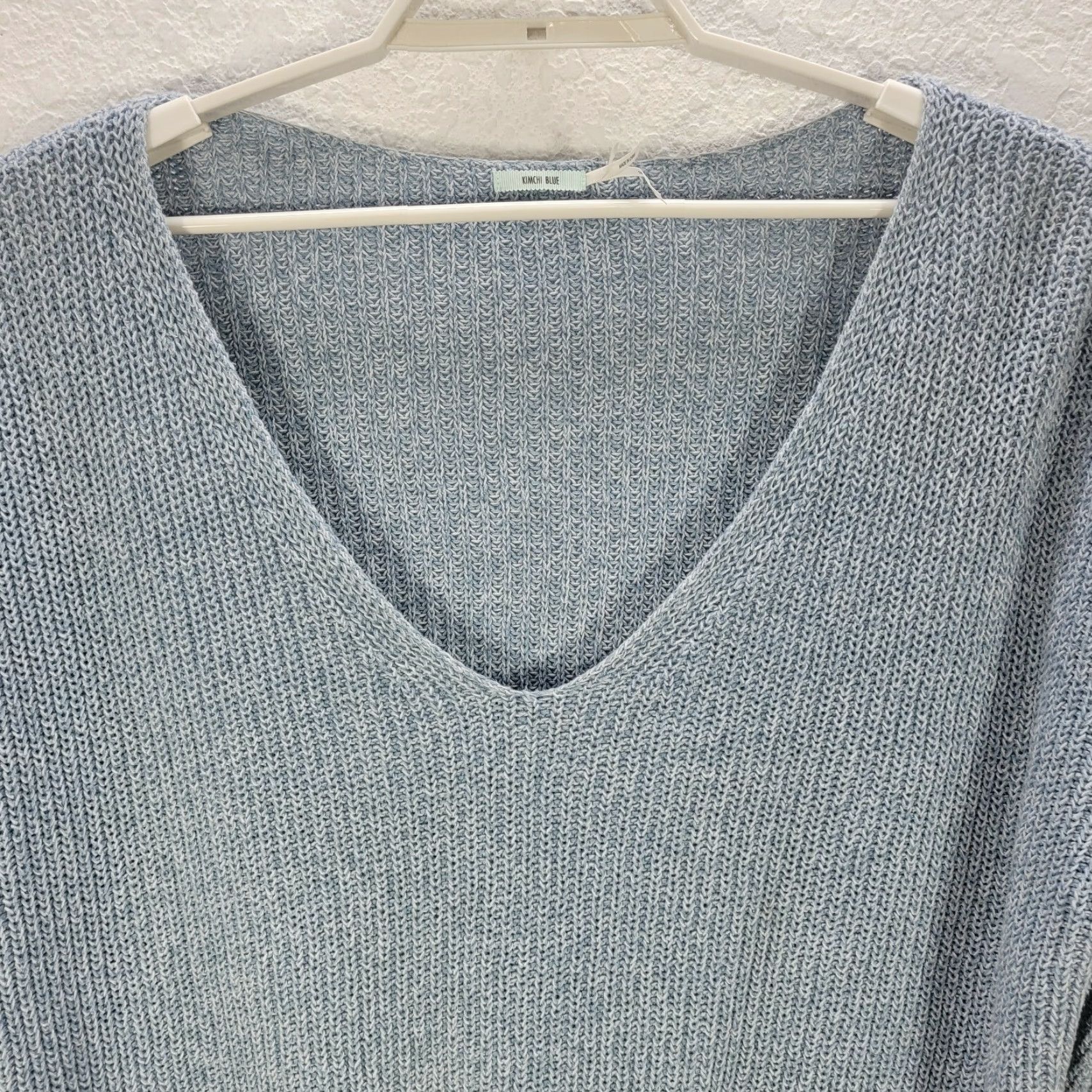 Vintage Kimchi Blue Women's Dropped Shoulder Oversized Blue Sweater Knitted Lace Sz S Knit Style Pullover V-Neck Size S / US 4 / IT 40 - 3 Thumbnail