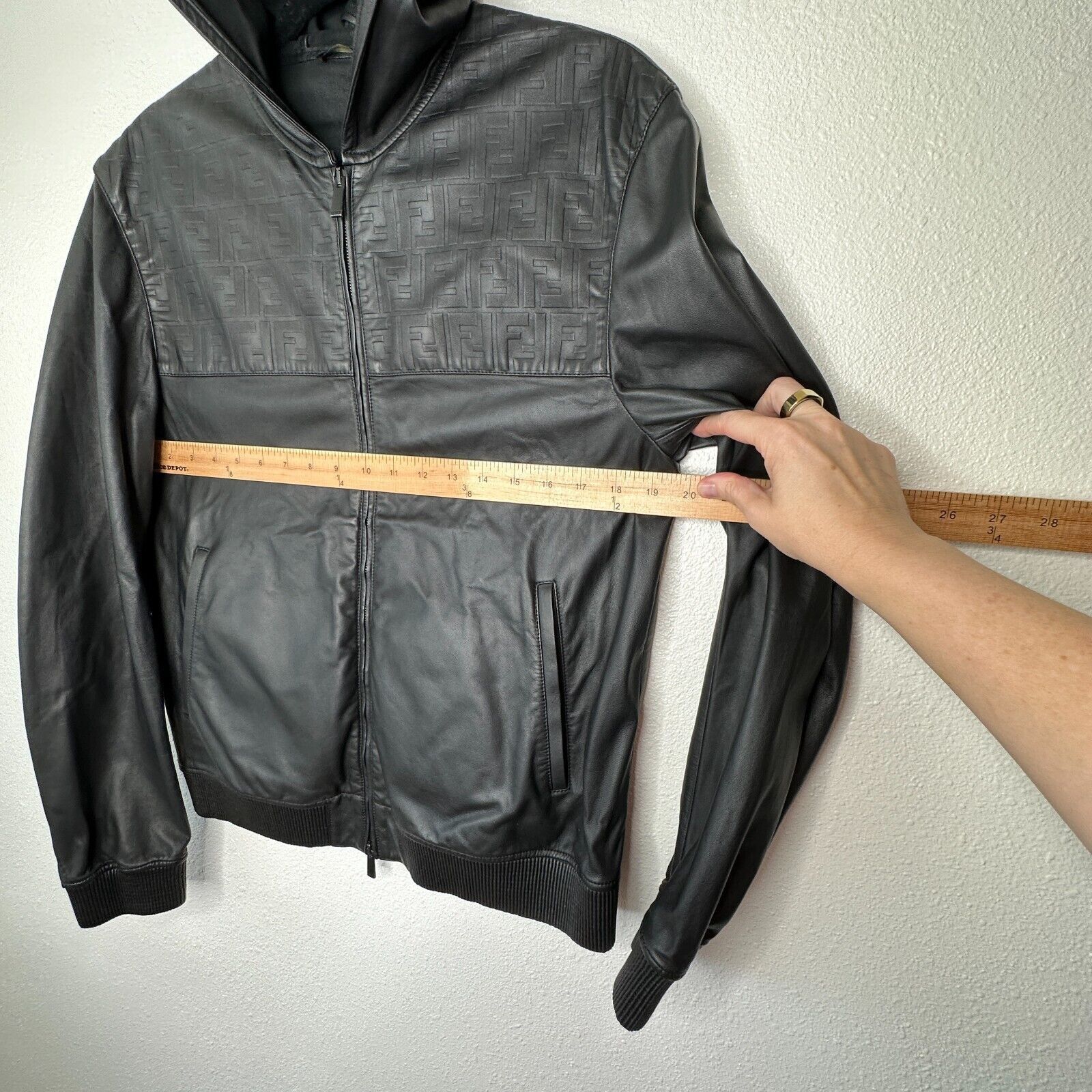 Fendi Fendi Black Leather Embossed Monogram Front Hooded Jacket Size US L / EU 52-54 / 3 - 21 Thumbnail