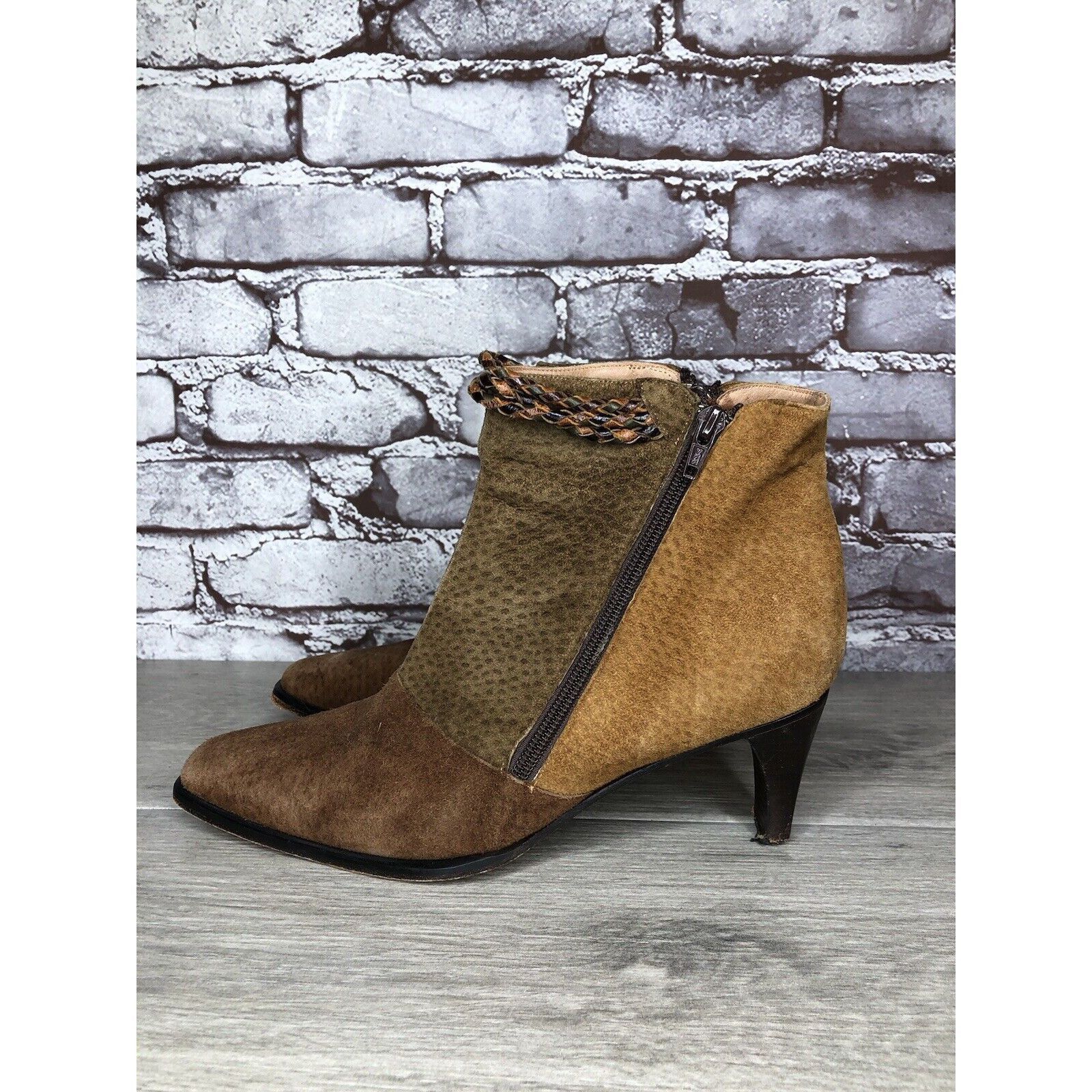 Gianni Chiarini CHIARINI Tan Brown Green Suede Leather Double Sided Zipper H Size US 9.5 / IT 39.5 - 16 Thumbnail